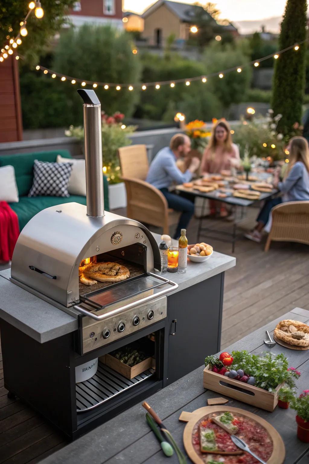 An innovative BBQ setup featuring a built-in pizza oven and smoker, perfect for culinary enthusiasts.