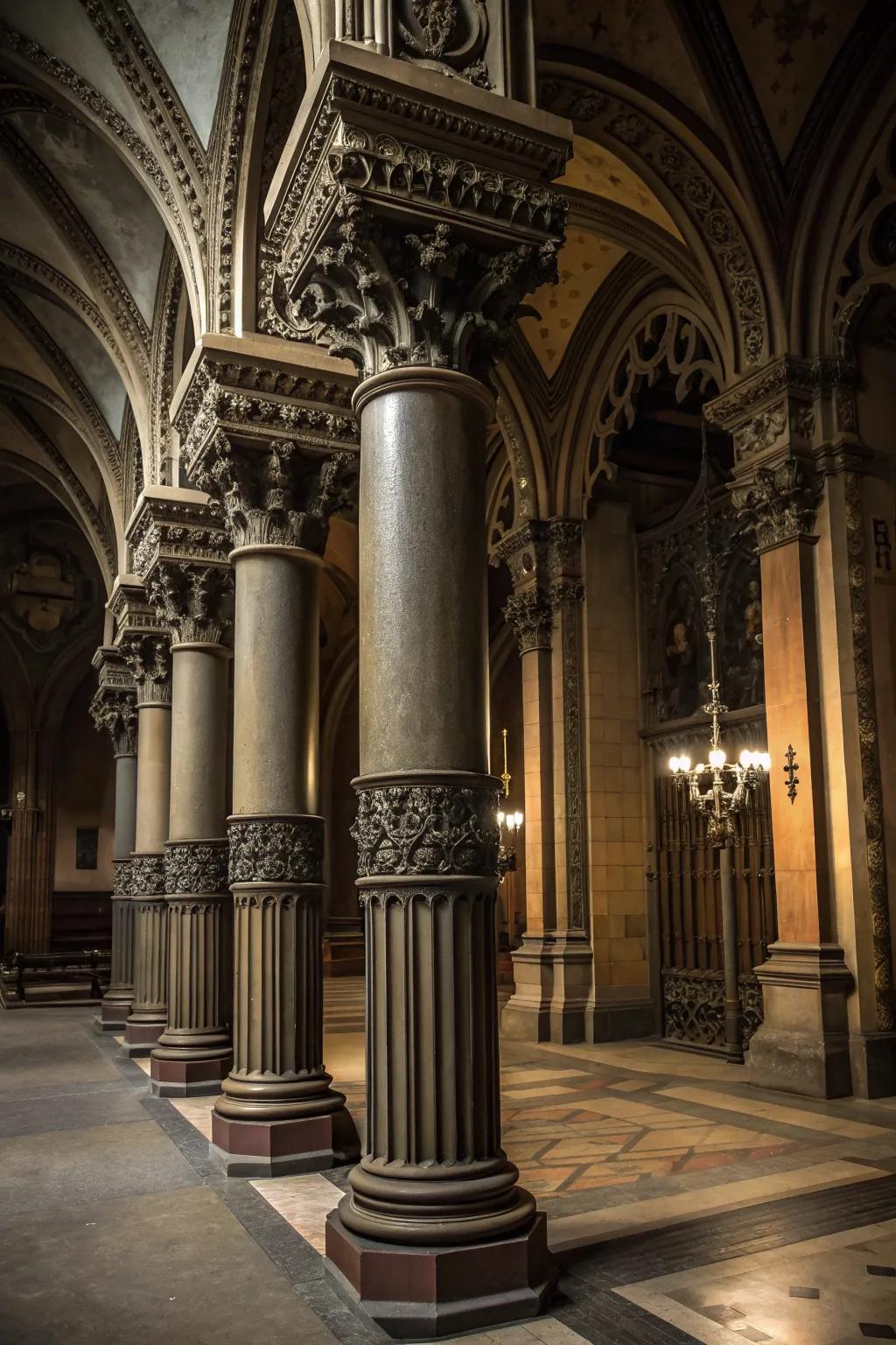 Mysterious gothic revival with ornate column fixtures