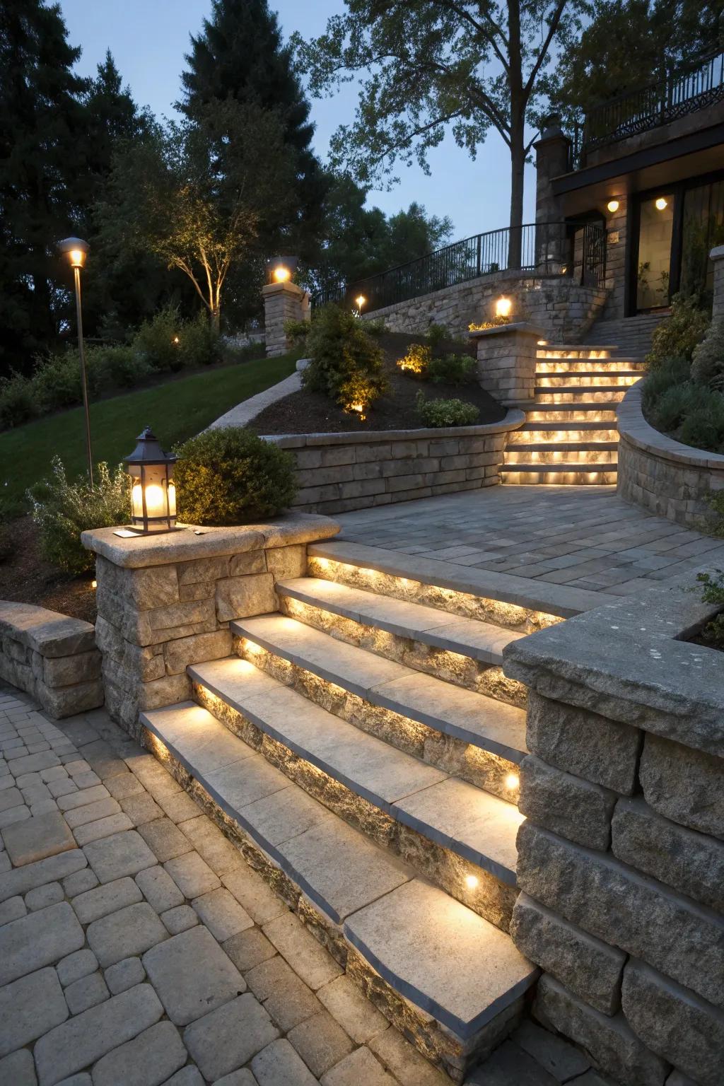 Enhance safety and style with integrated stairway lighting.