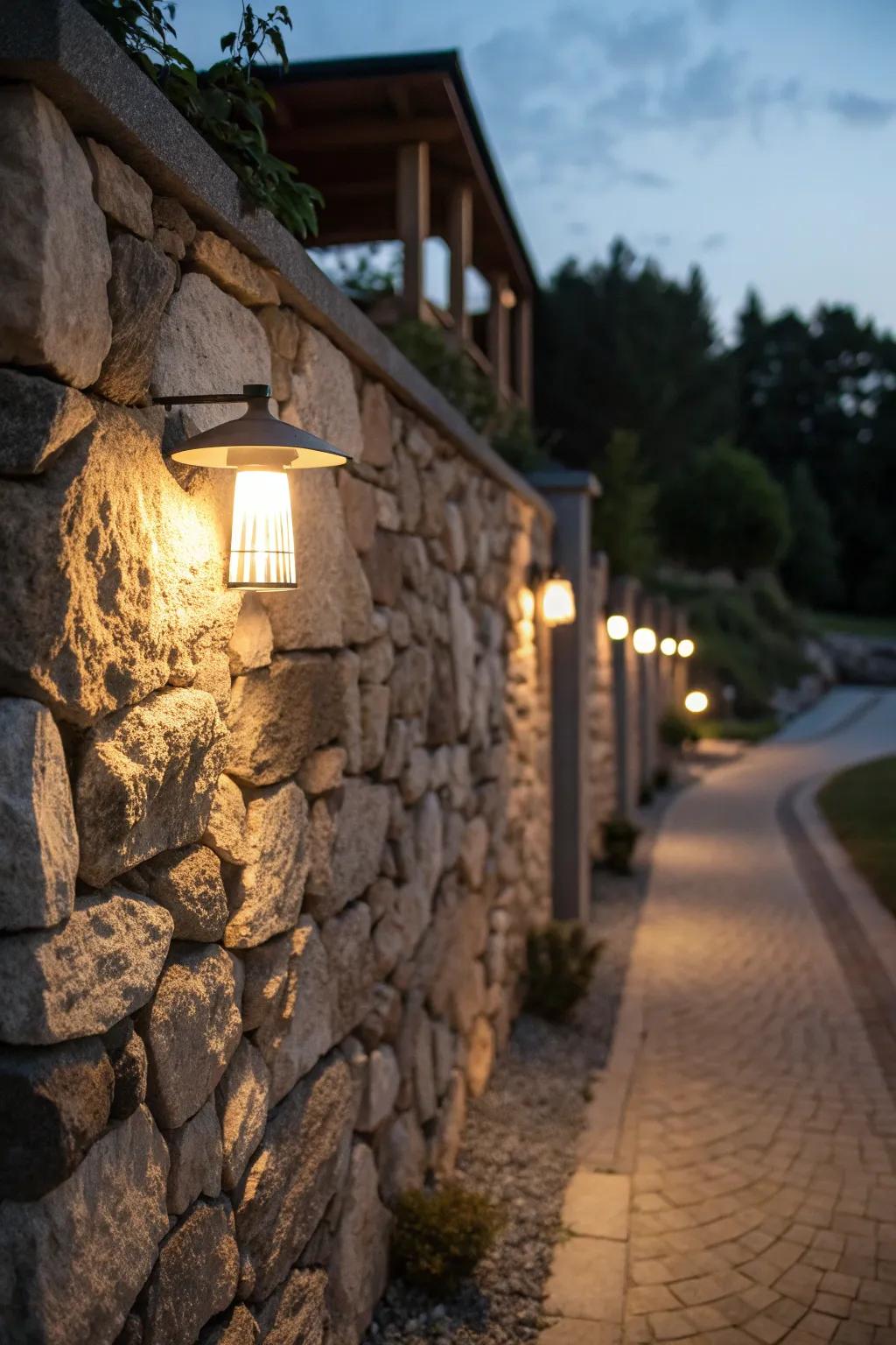 Smart lighting systems offer customizable ambiance for stone walls.