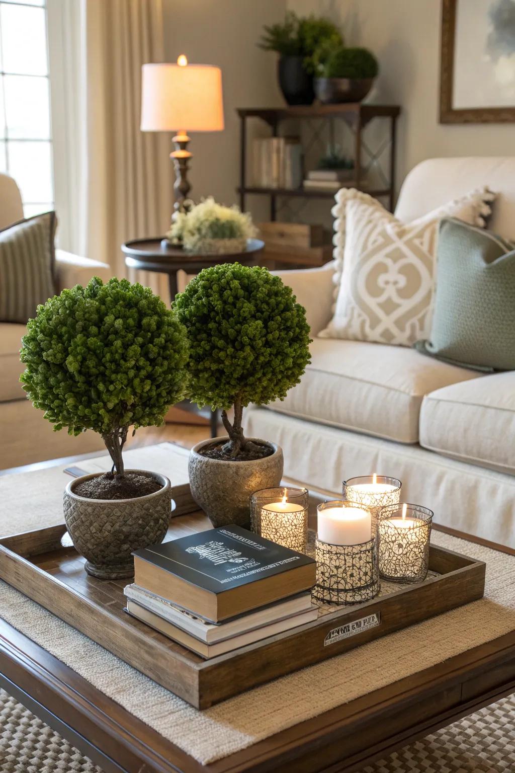 Topiaries bring freshness and style to your living room.