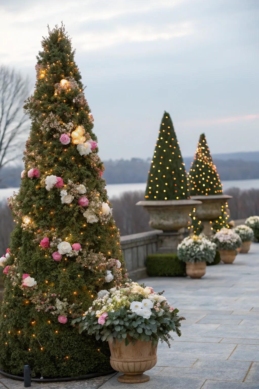 Seasonal decorations bring festive flair to your topiaries.