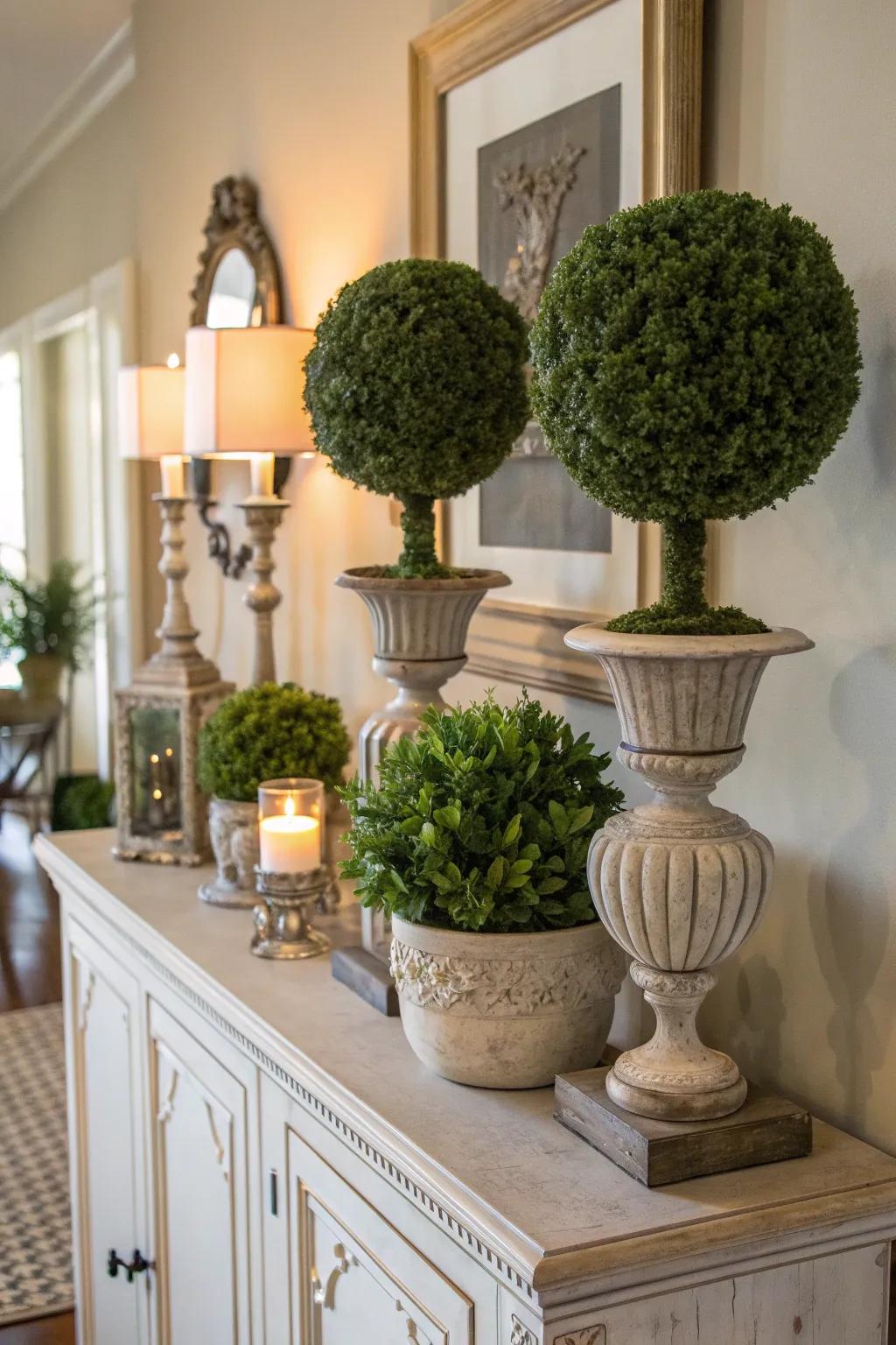 Vintage pots add character to your topiaries.