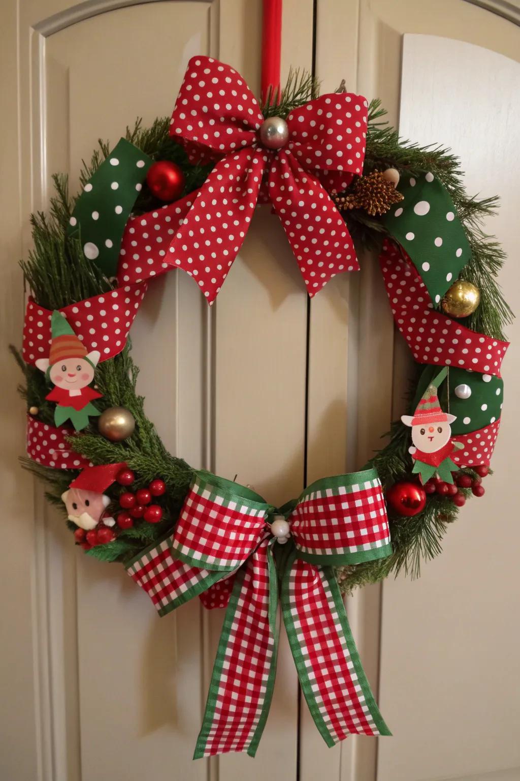 A delightful blend of plaid and polka dots for a festive touch.