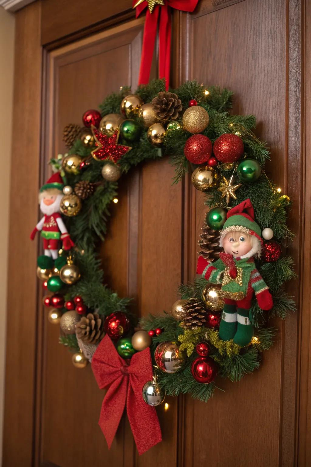 Jingle bells bring a musical touch to this festive wreath.