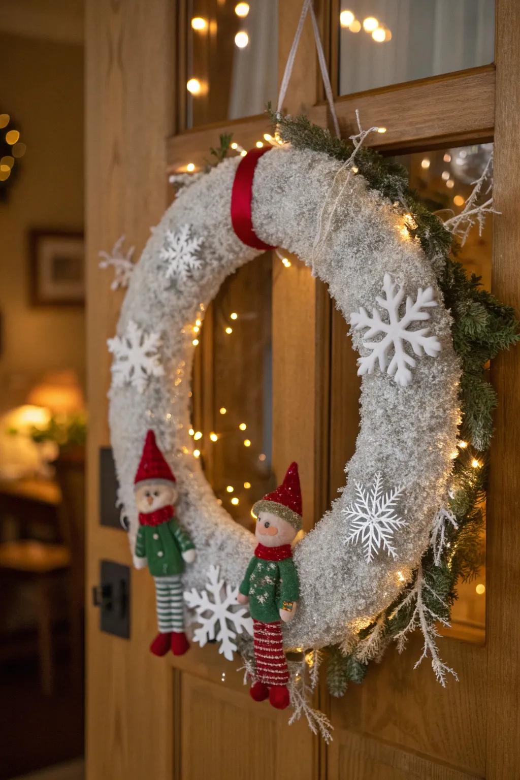 A frosted wreath that sparkles like a winter wonderland.