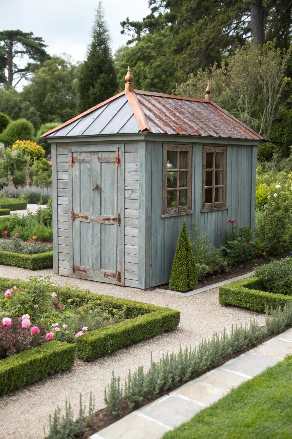 Rustic copper adds warmth and elegance to grey.