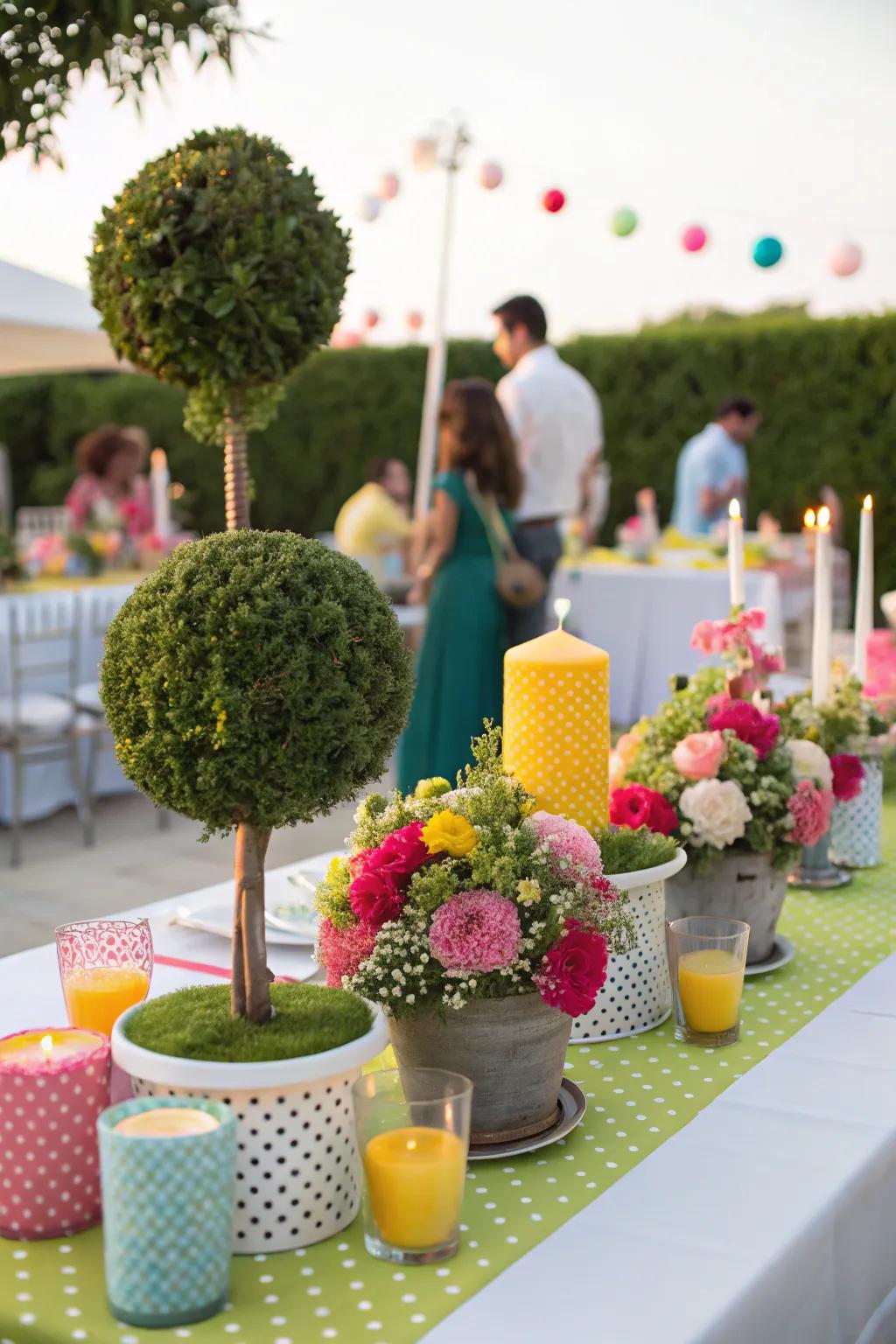 Enhance your outdoor gatherings with topiary ball centerpieces.