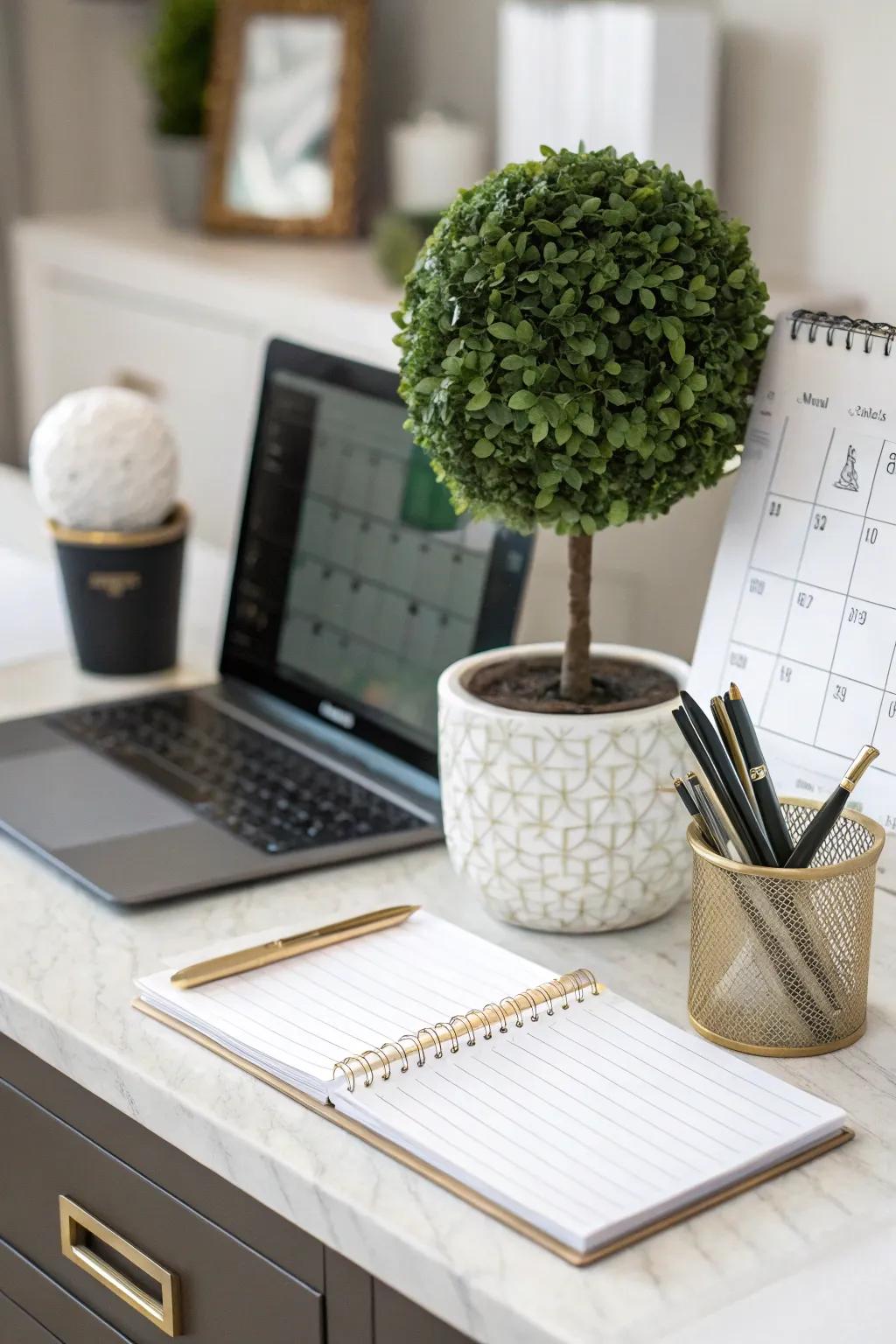 Add a natural touch to your office with a topiary ball.