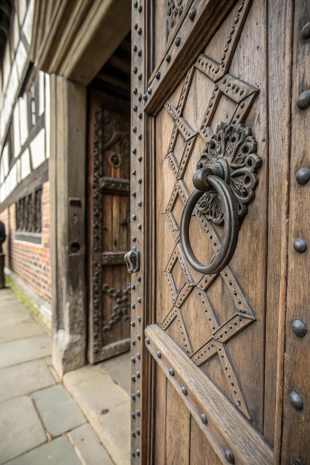 Medieval knockers add historical character.
