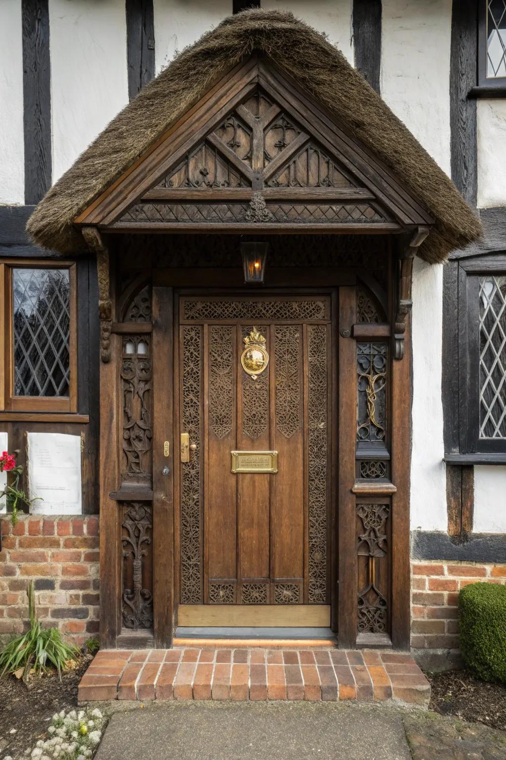 Vintage mail slots add functional charm.