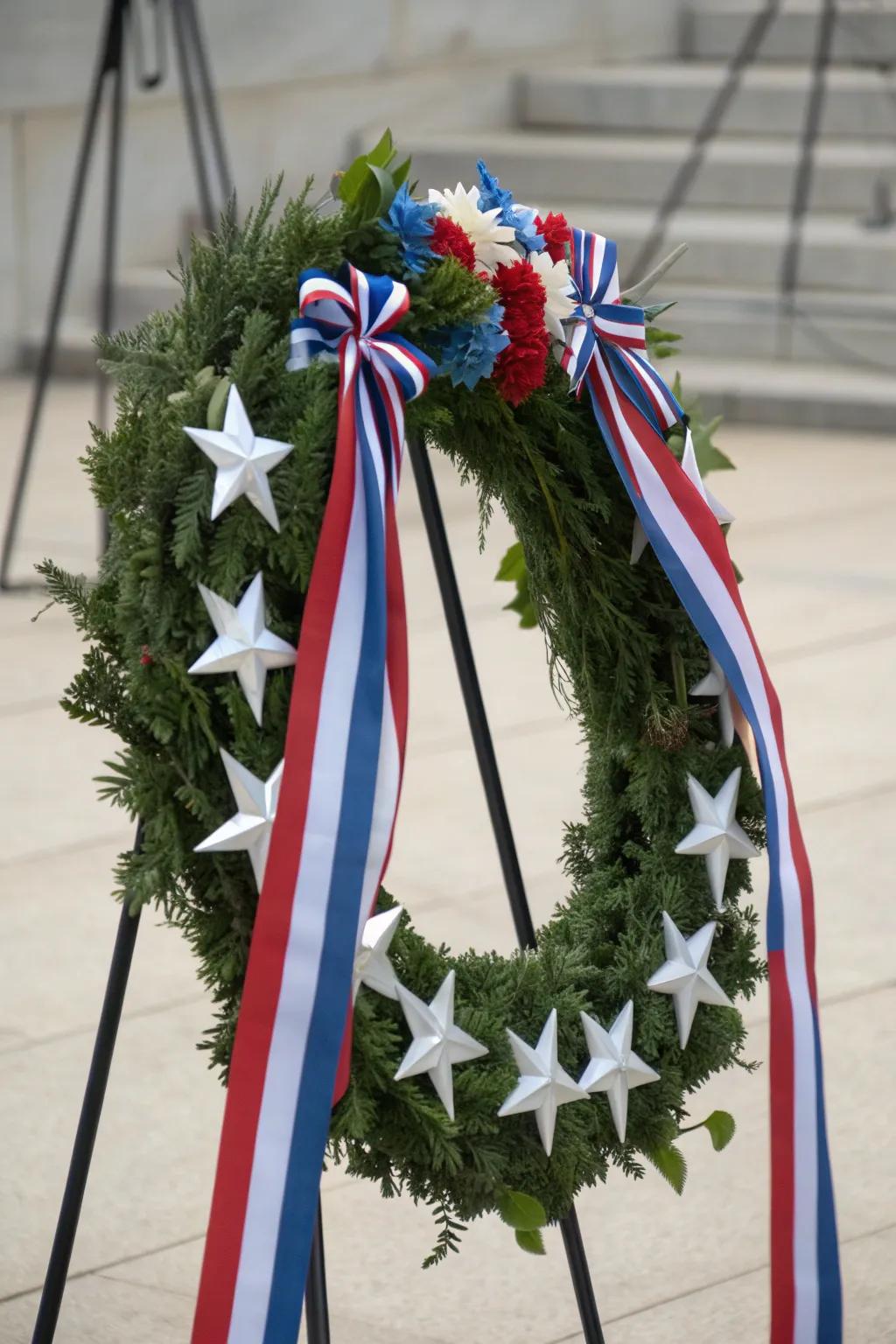 A classic stars and stripes wreath perfect for patriotic celebrations.