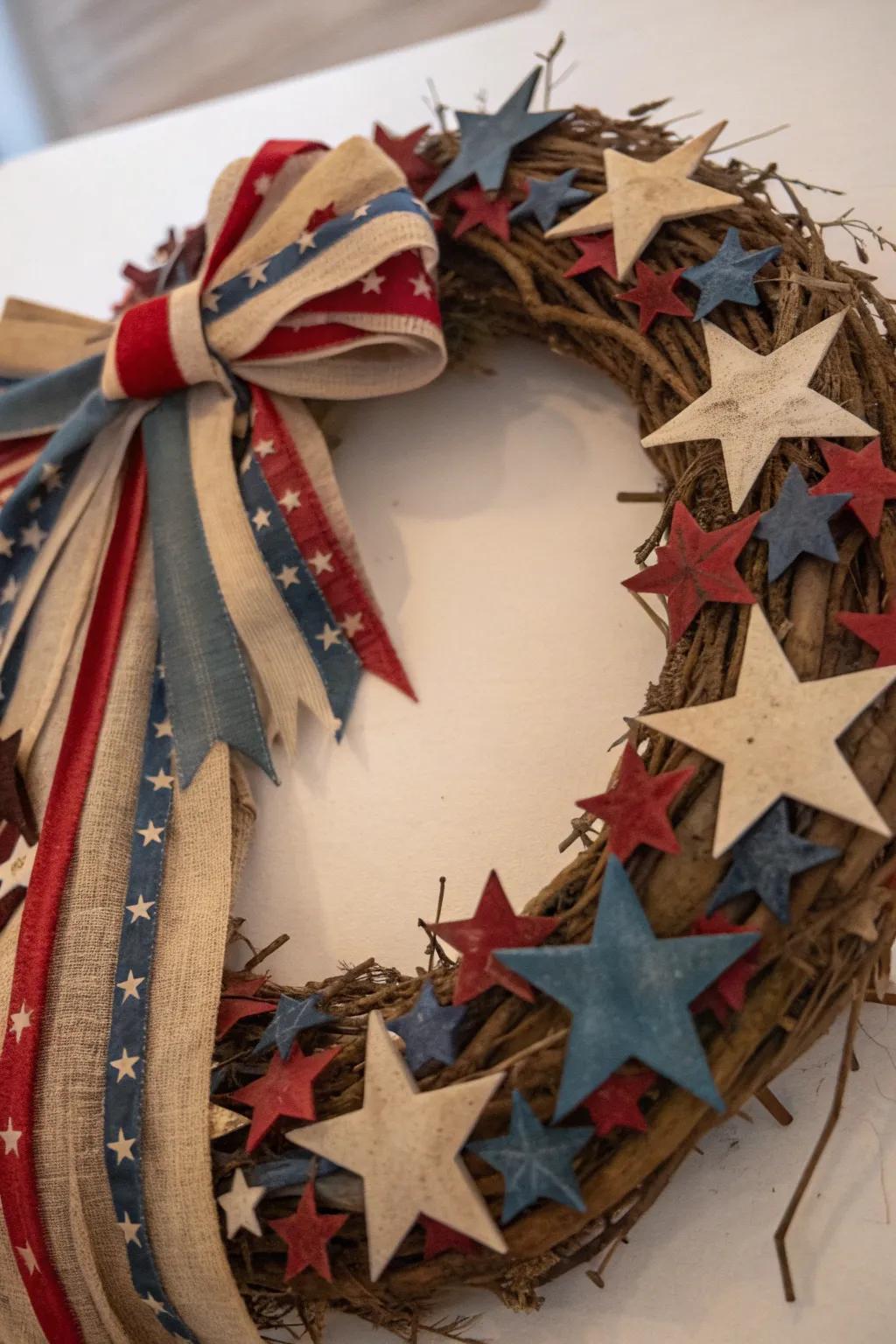 A nostalgic vintage Americana wreath capturing historical charm.