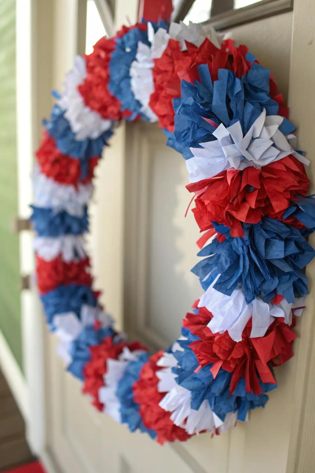 A chic and sustainable wreath made from recycled paper.