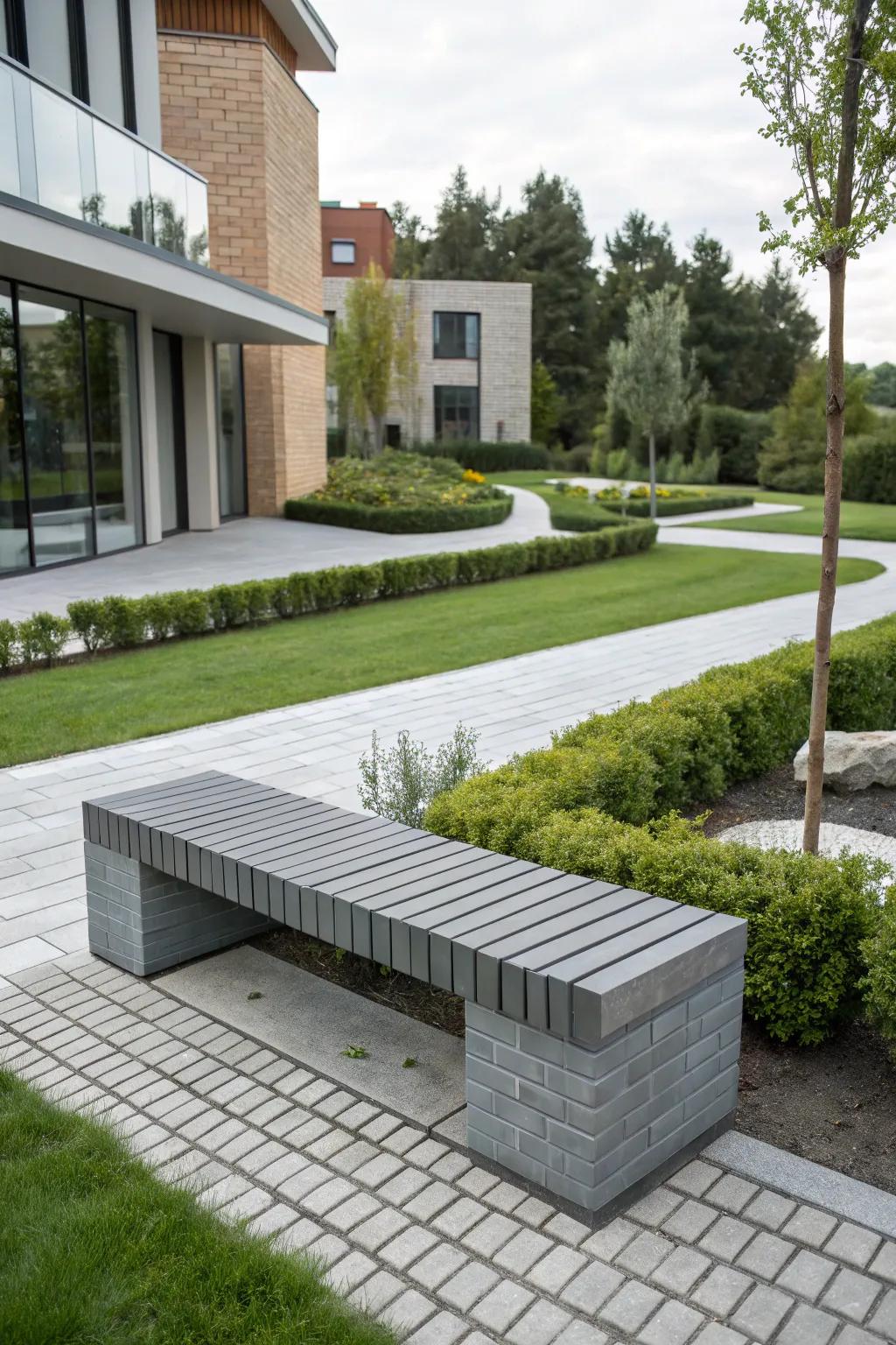 Sleek modern brick bench in a minimalist setting.