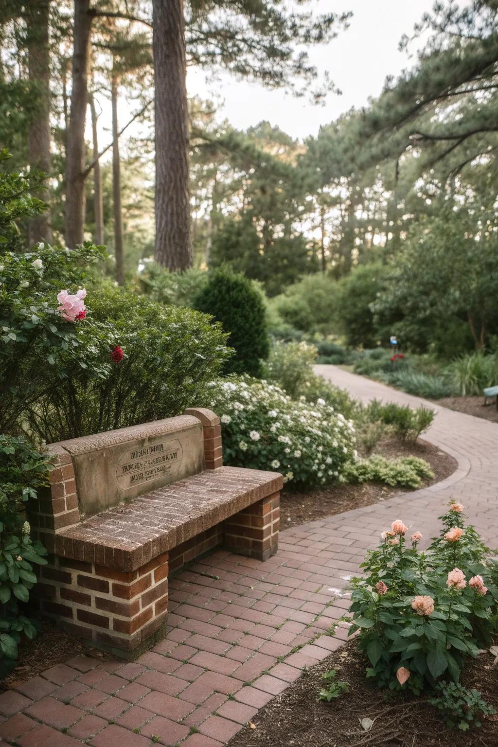 A personalized brick bench with engravings.