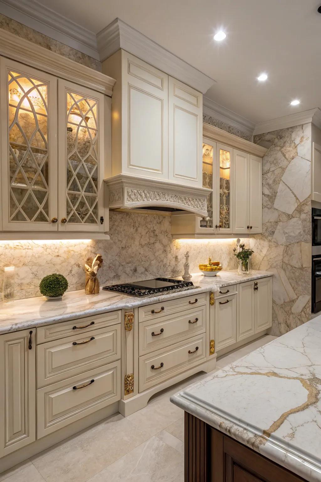 Mixing textures adds depth and dynamic interest to the kitchen.