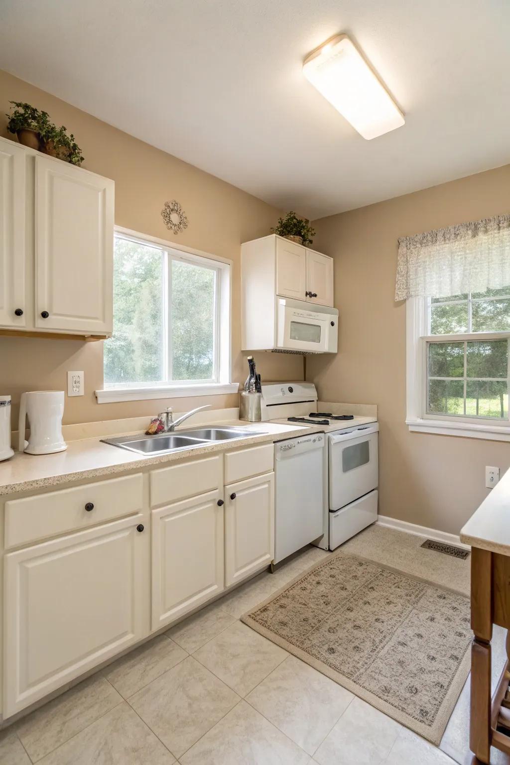 Minimal decor lets the elegance of beige and white shine through.