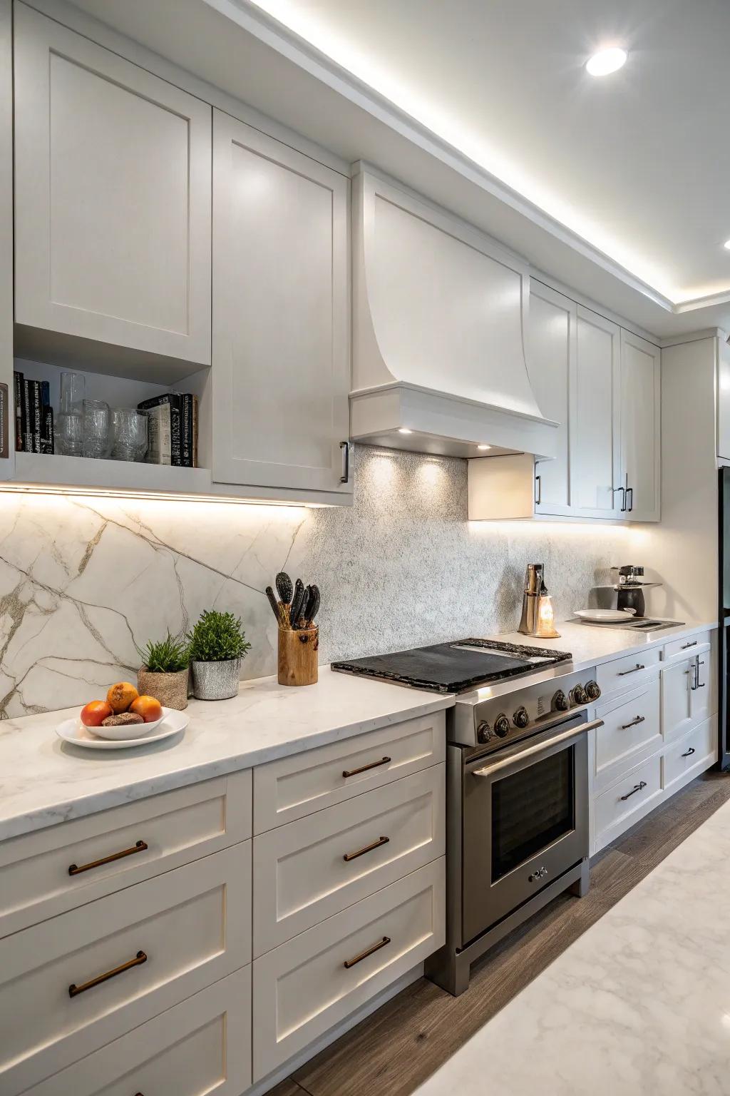 Seamless slab backsplash for a minimalist elegance.