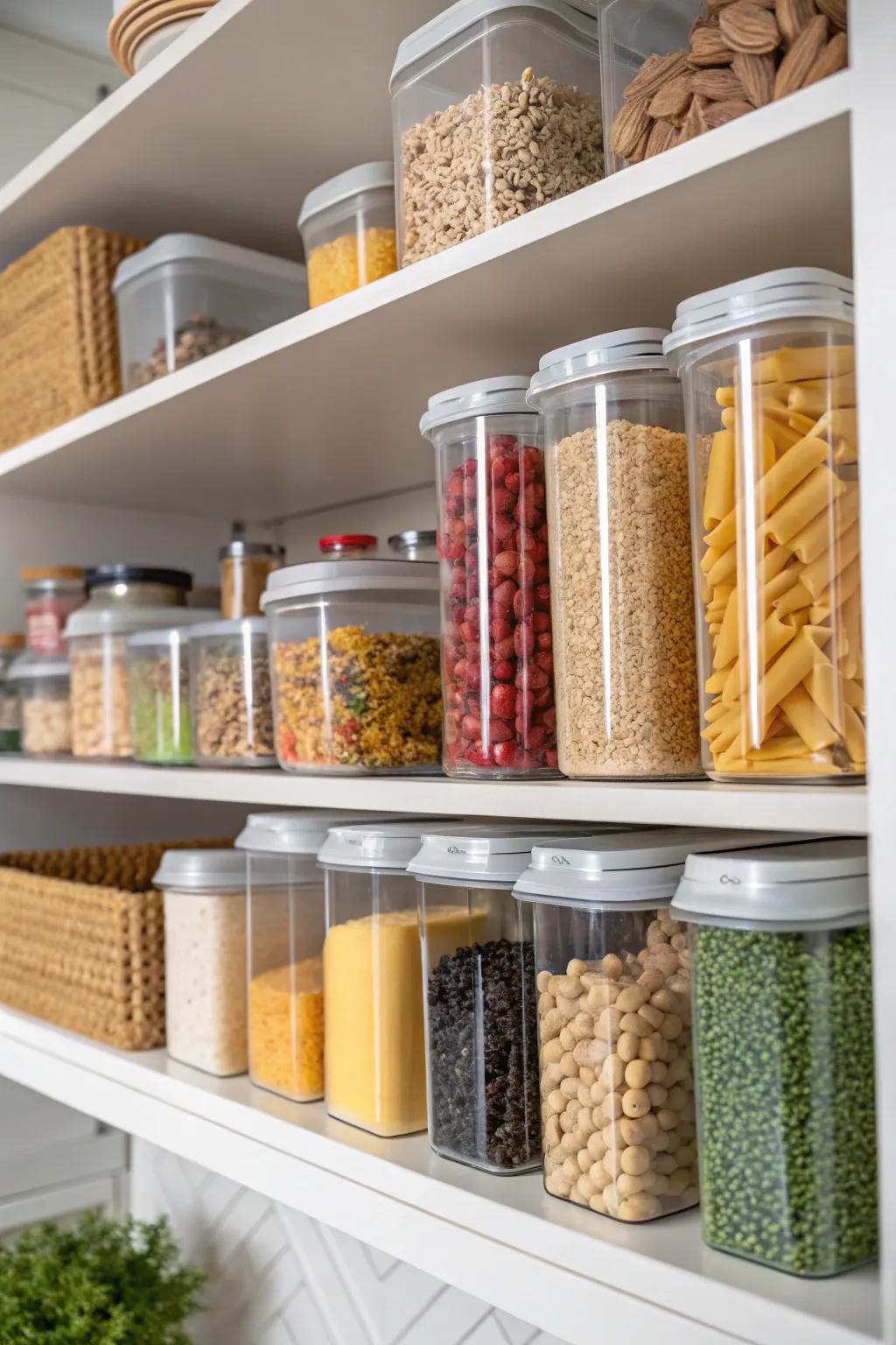 Transparent containers make it easy to identify stored foods.