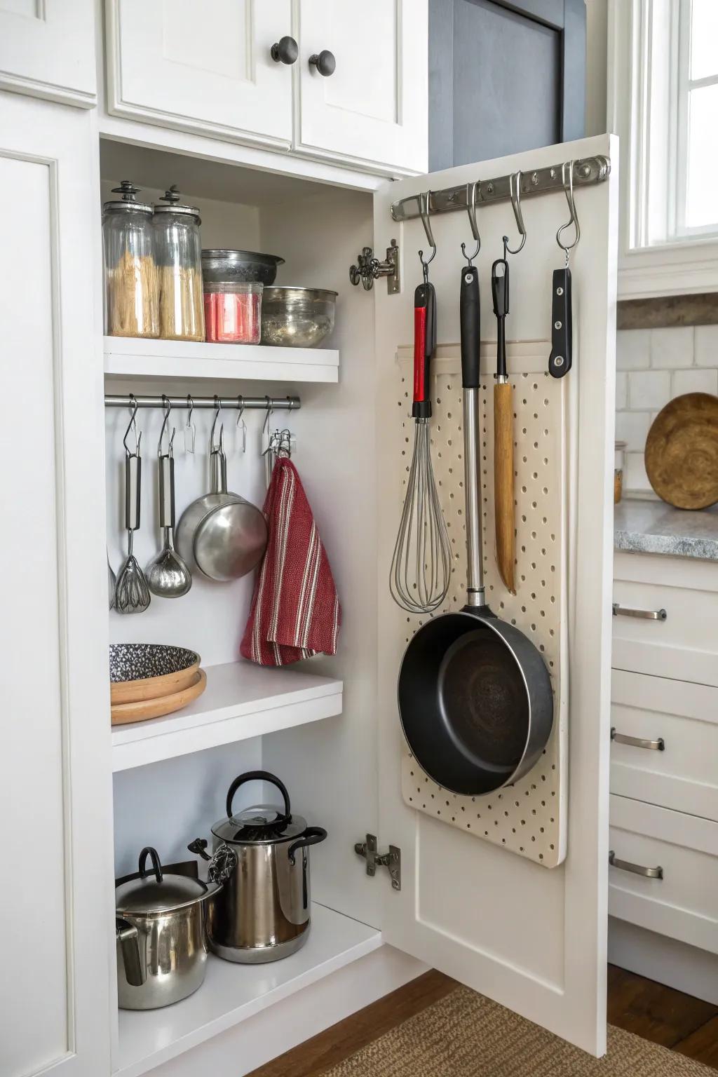 Maximize storage with clever use of cabinet door space.