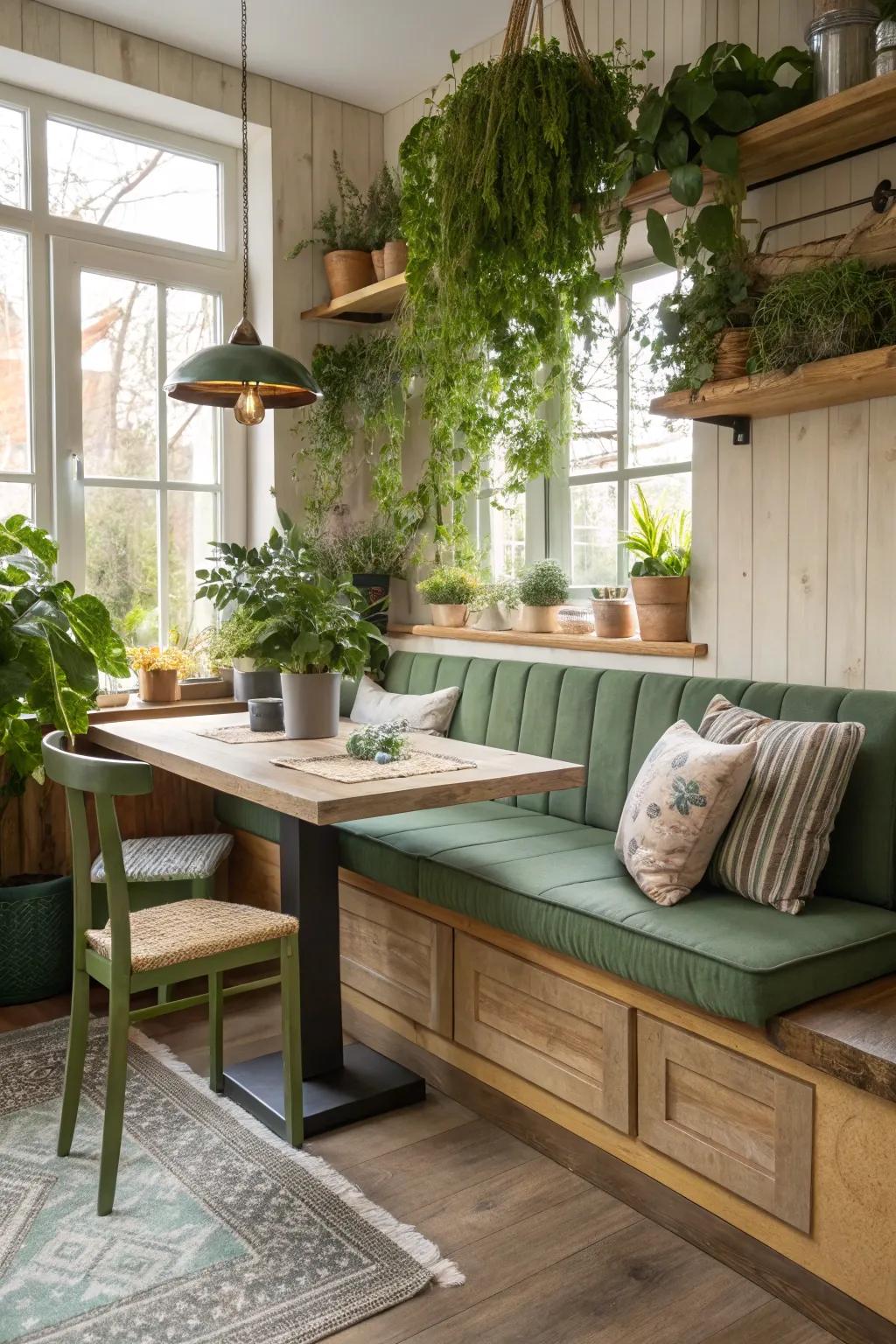 Eco-conscious choices for a sustainable kitchen banquette.