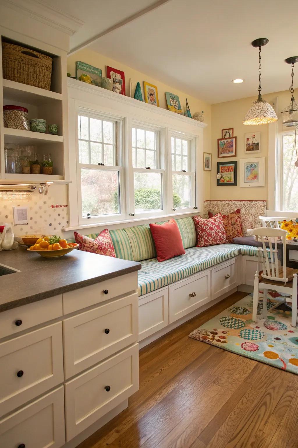 A family-friendly banquette setup, ideal for meals and gatherings.