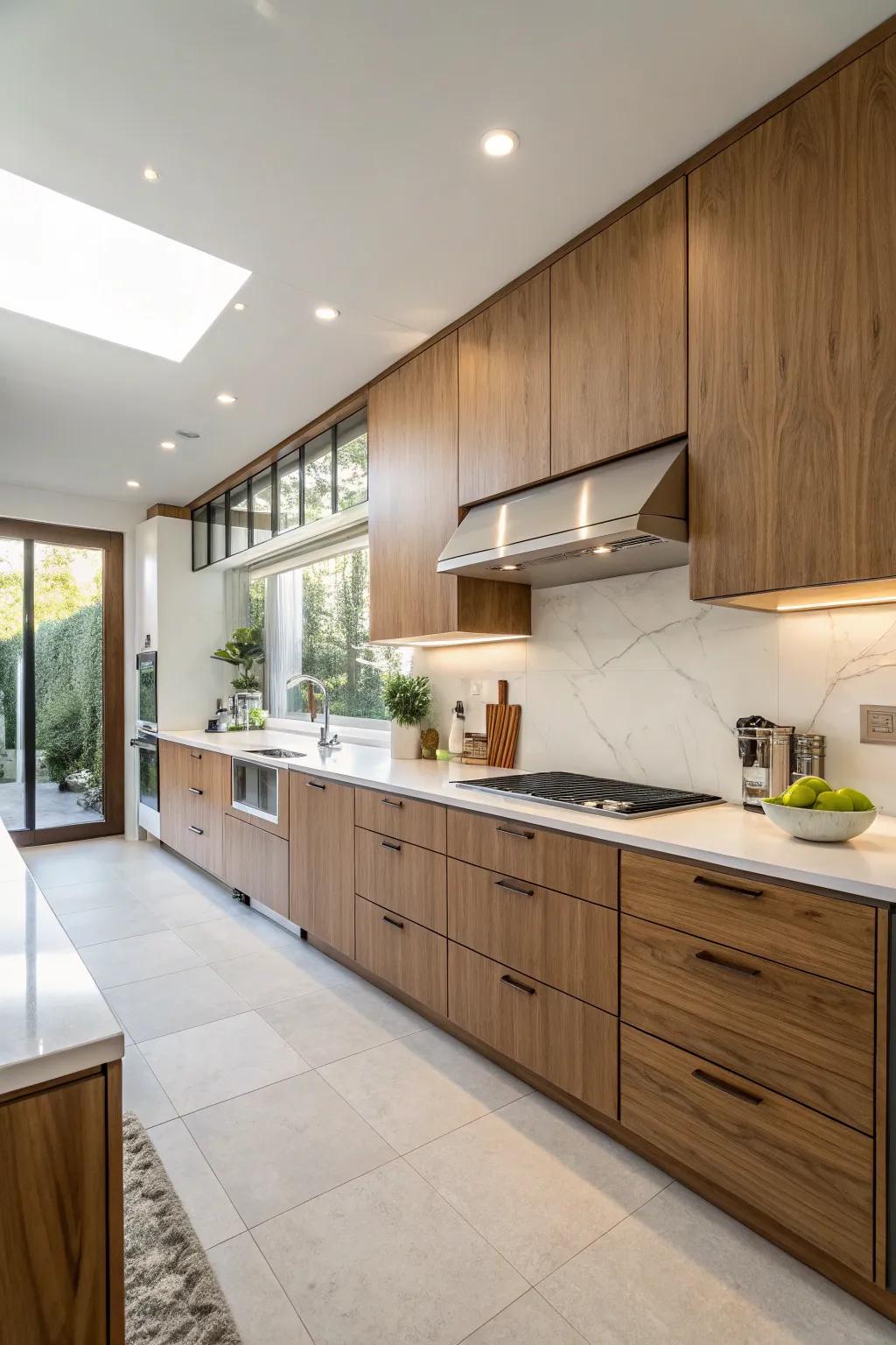 Floating cabinets create a spacious, modern look.
