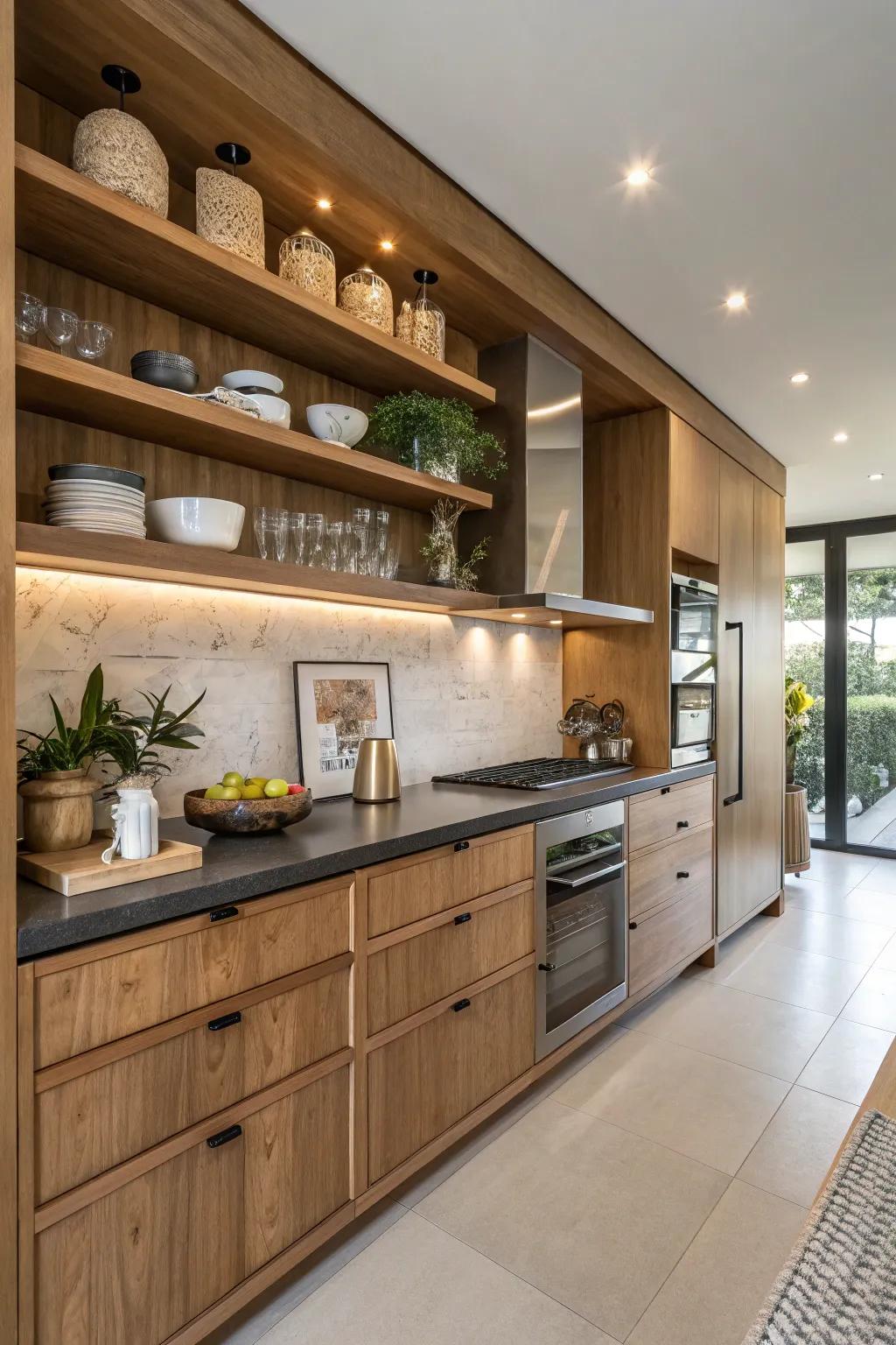 Open shelving adds charm and practicality.