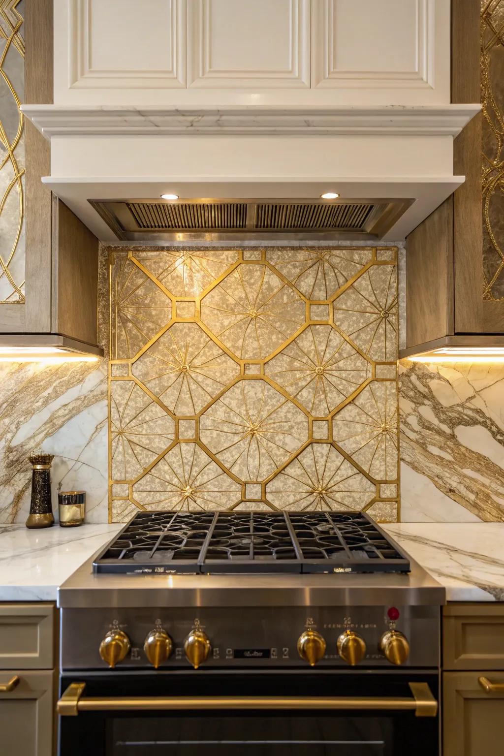 Gold veining highlights luxury and sophistication in the kitchen.