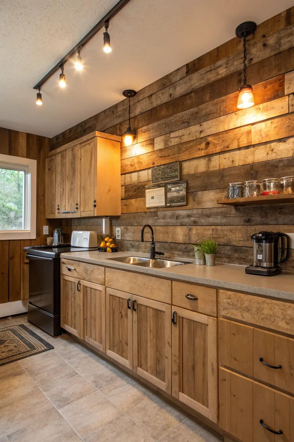 Rustic wood panels create a cozy and inviting atmosphere.