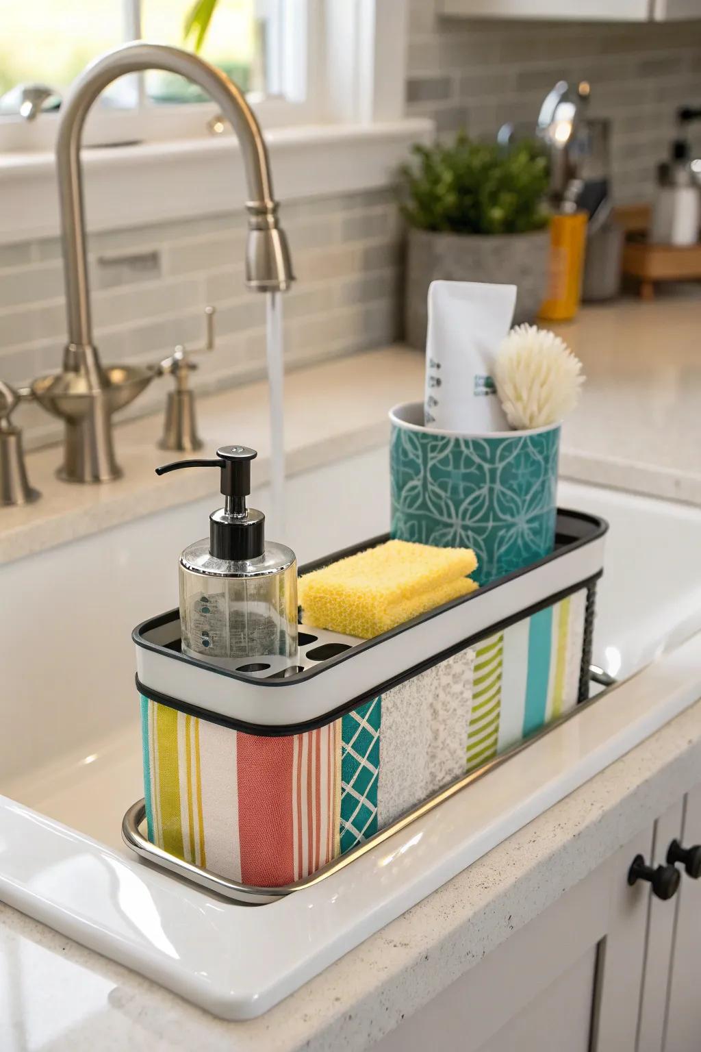Add style to your sink area with a decorative caddy.