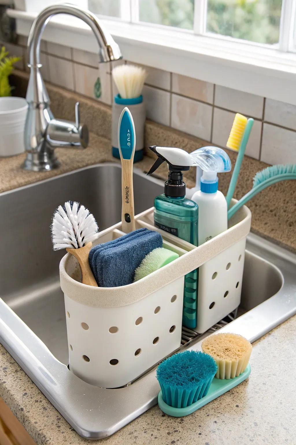 Secure and free up space with a suction cup caddy.