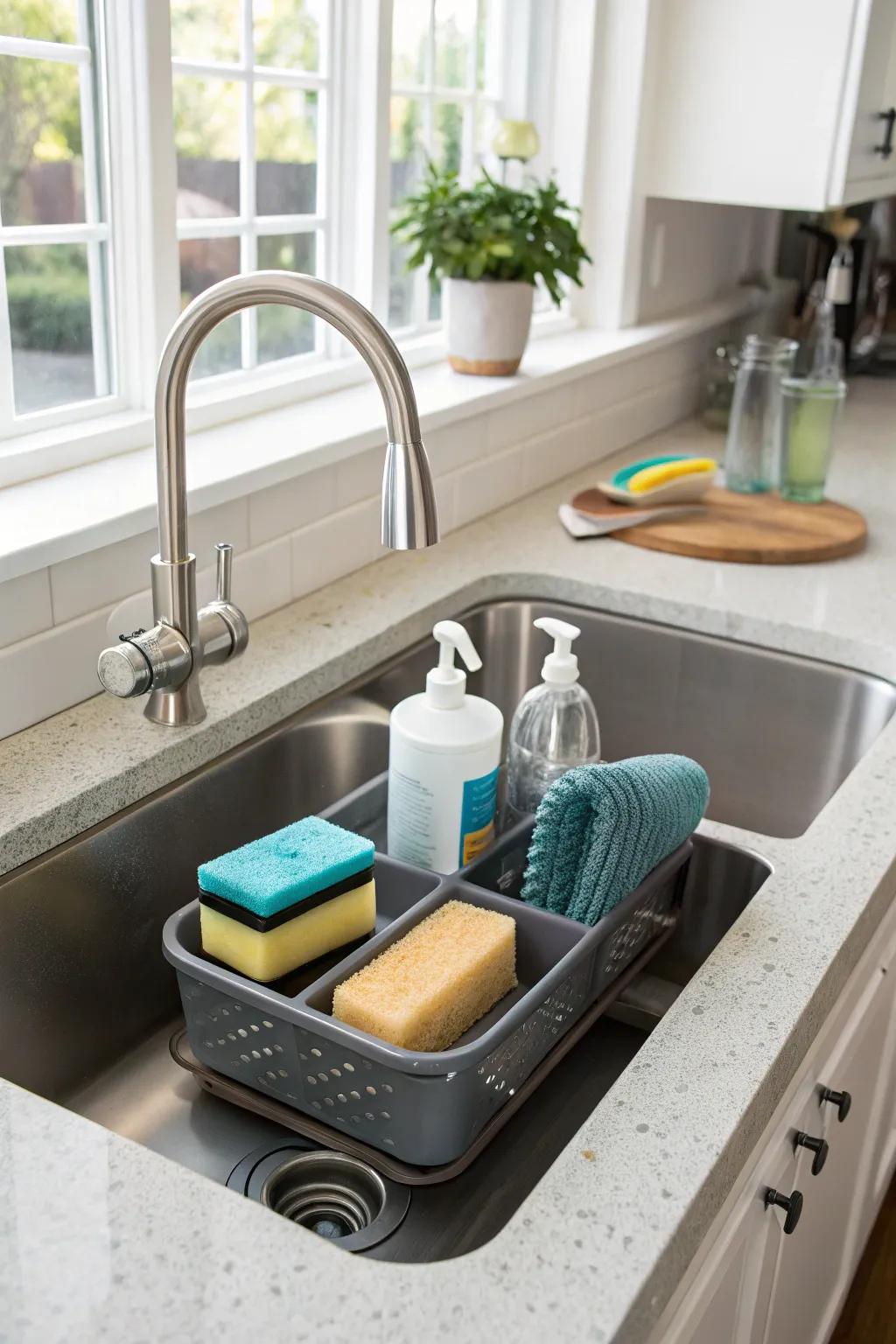 Maximize space with an over-the-sink caddy.