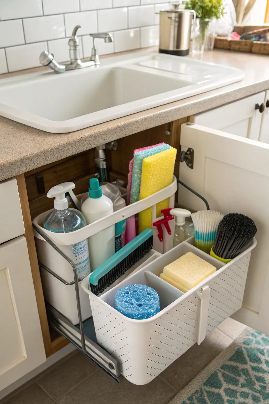 Under-sink caddies keep your kitchen looking uncluttered and organized.