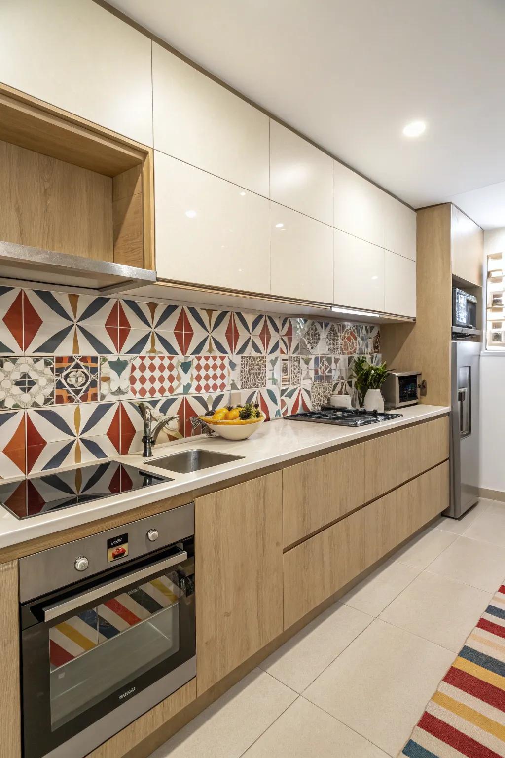 Modern flair with beige and bold geometry.