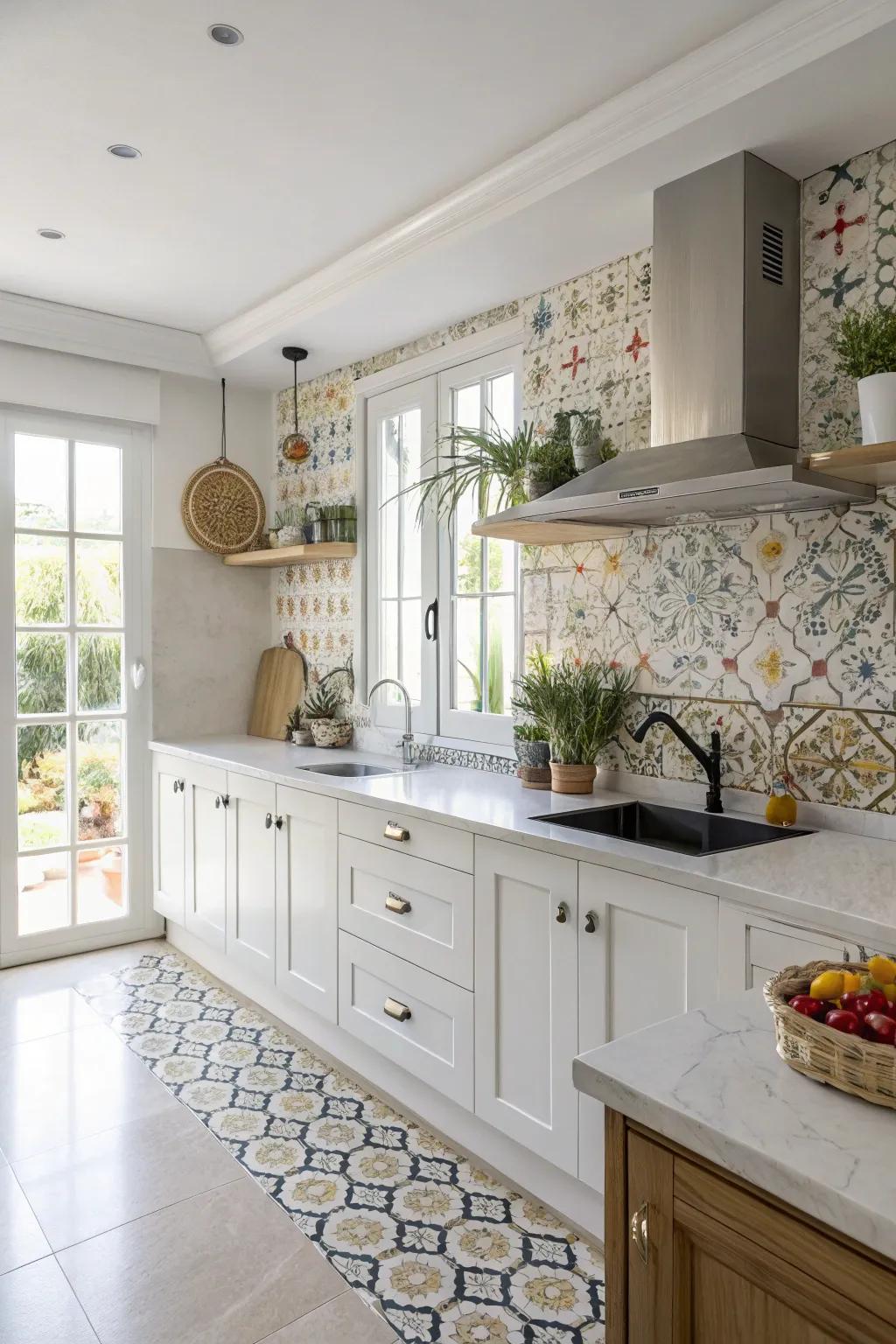 Crisp and clean with white and patterns.