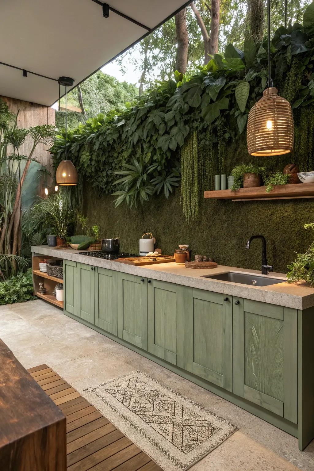 Calming nature with greenery and earth tones.