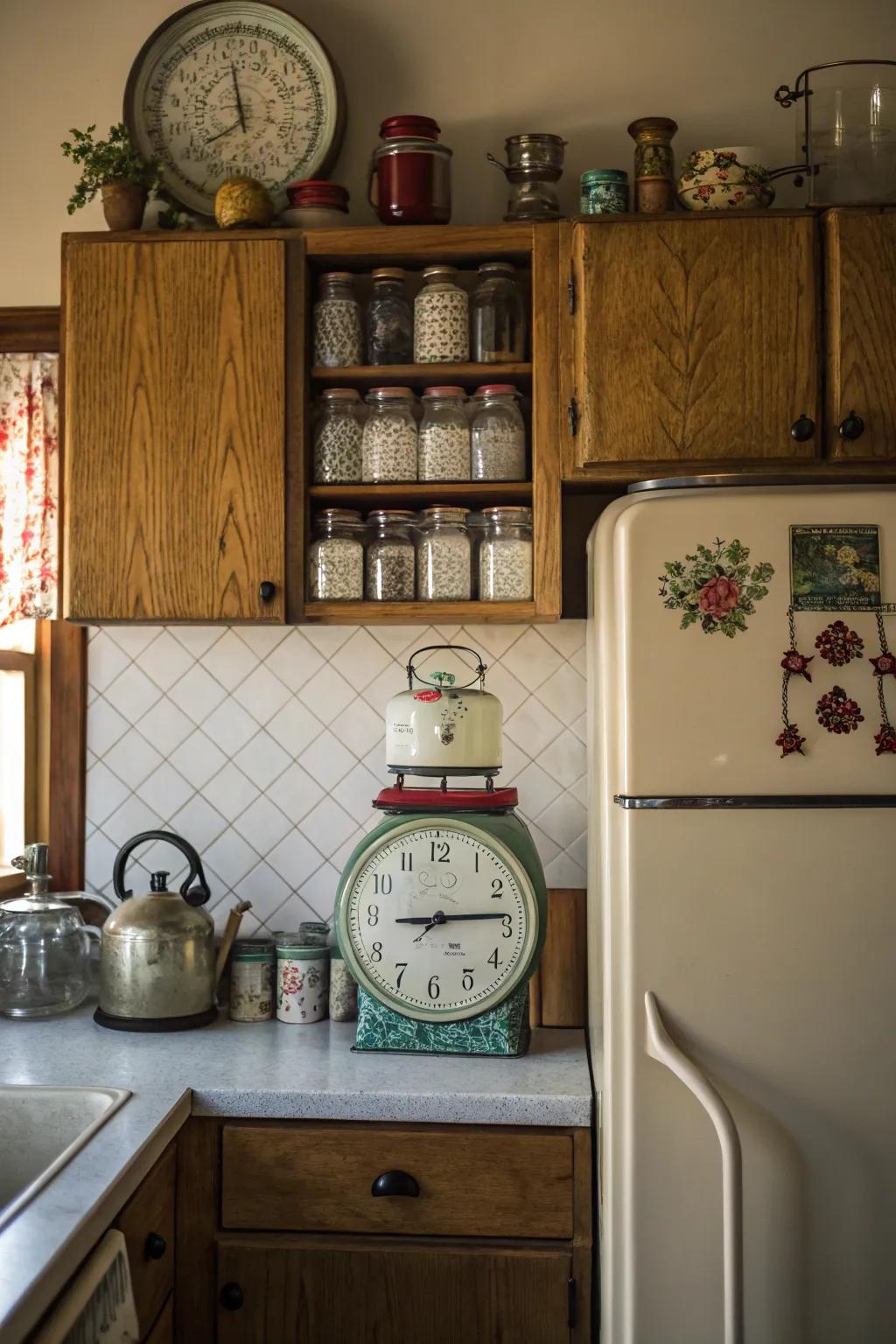 Display collectibles above the fridge for a personal touch.