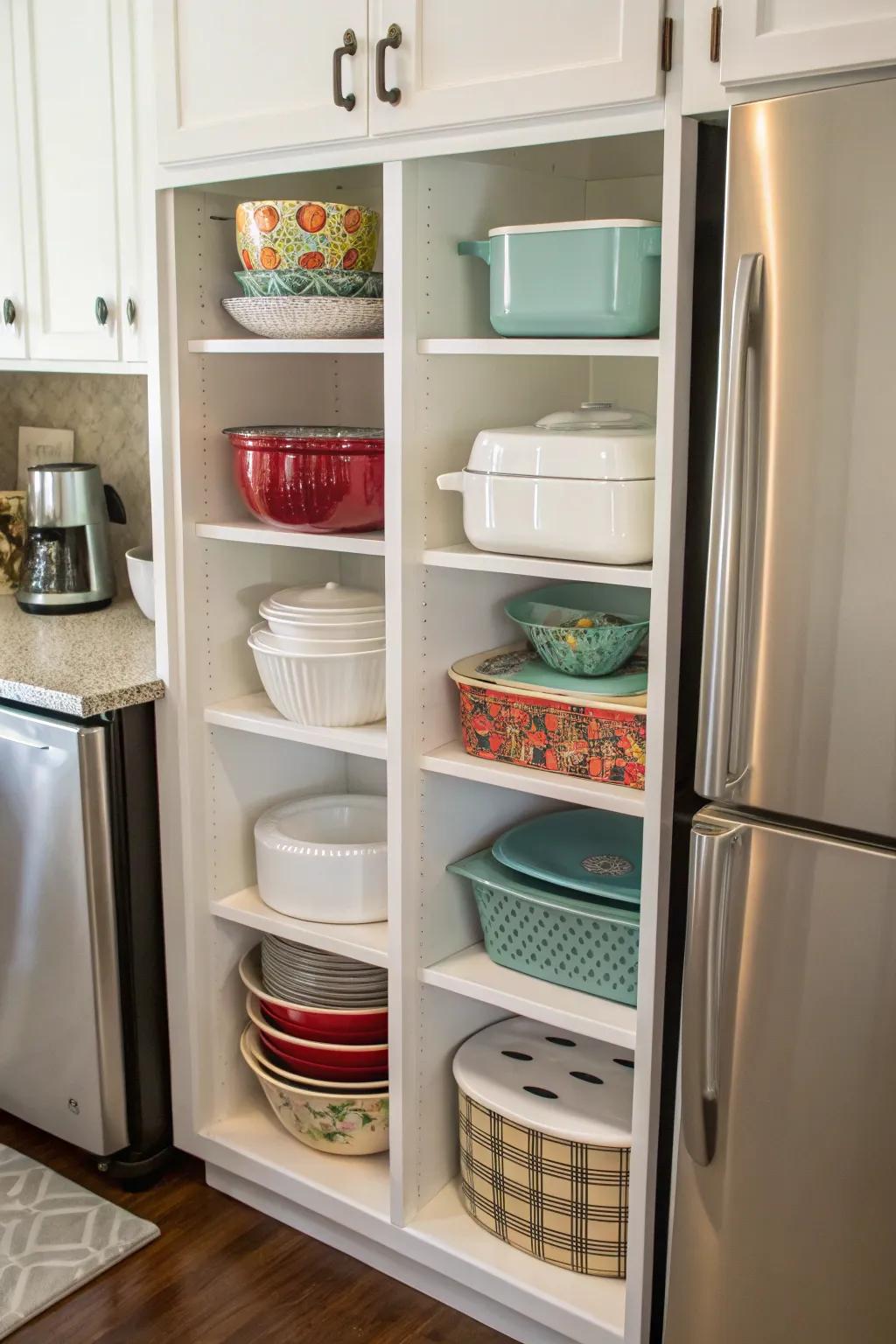 Custom cubbies for stylish and organized bakeware.