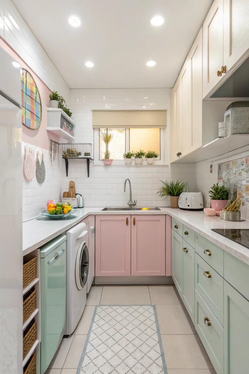 A small kitchen that feels spacious with its bright and light color palette.