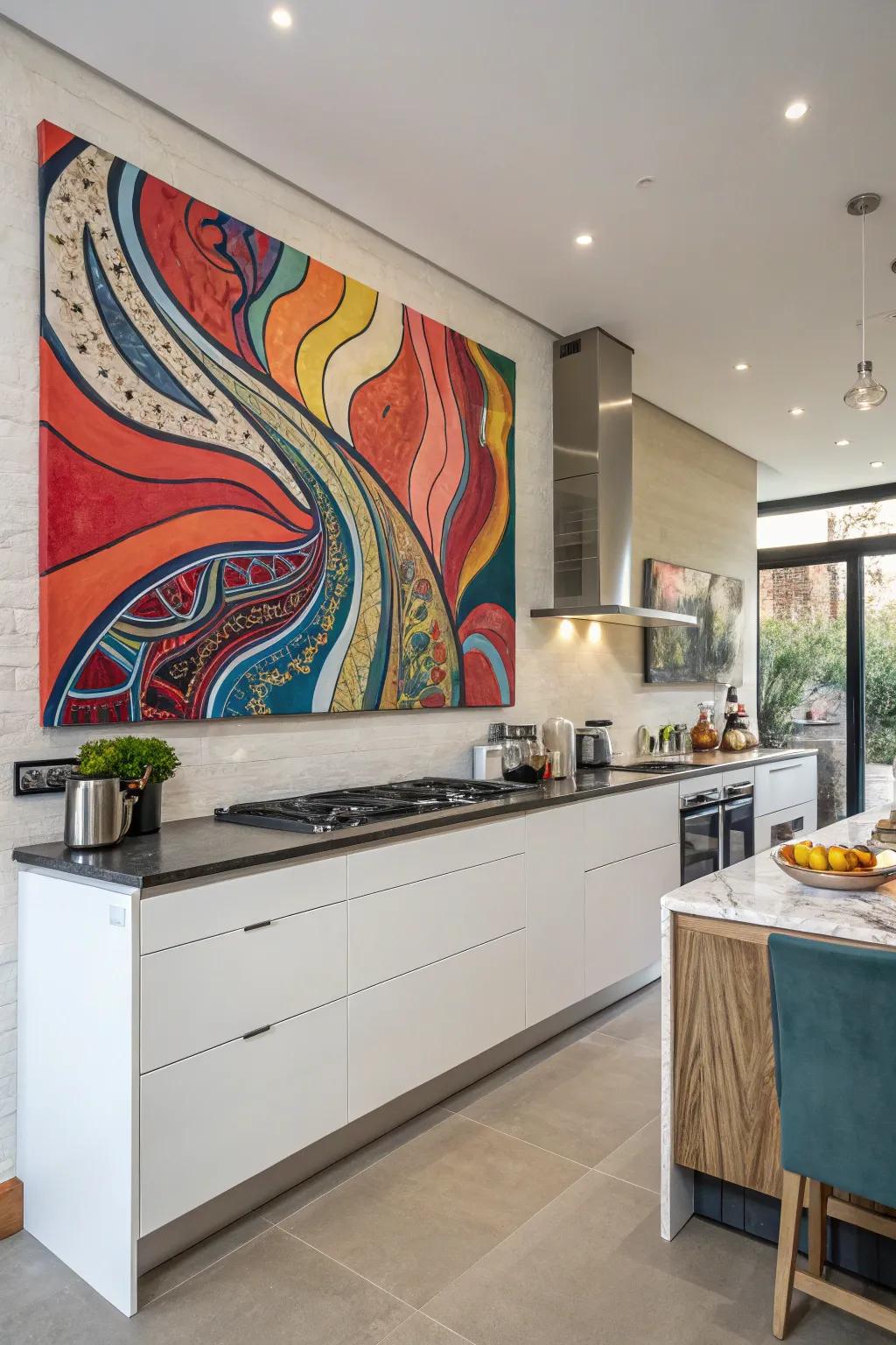 Abstract art can infuse modernity and energy into your kitchen decor.
