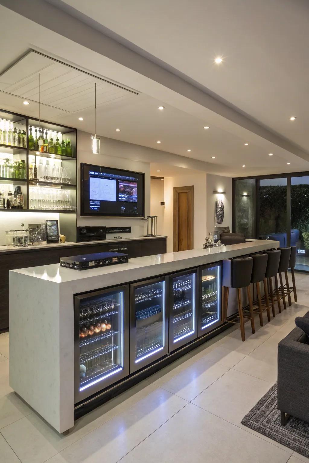 Integrating technology adds modern convenience and enhances your bar experience.