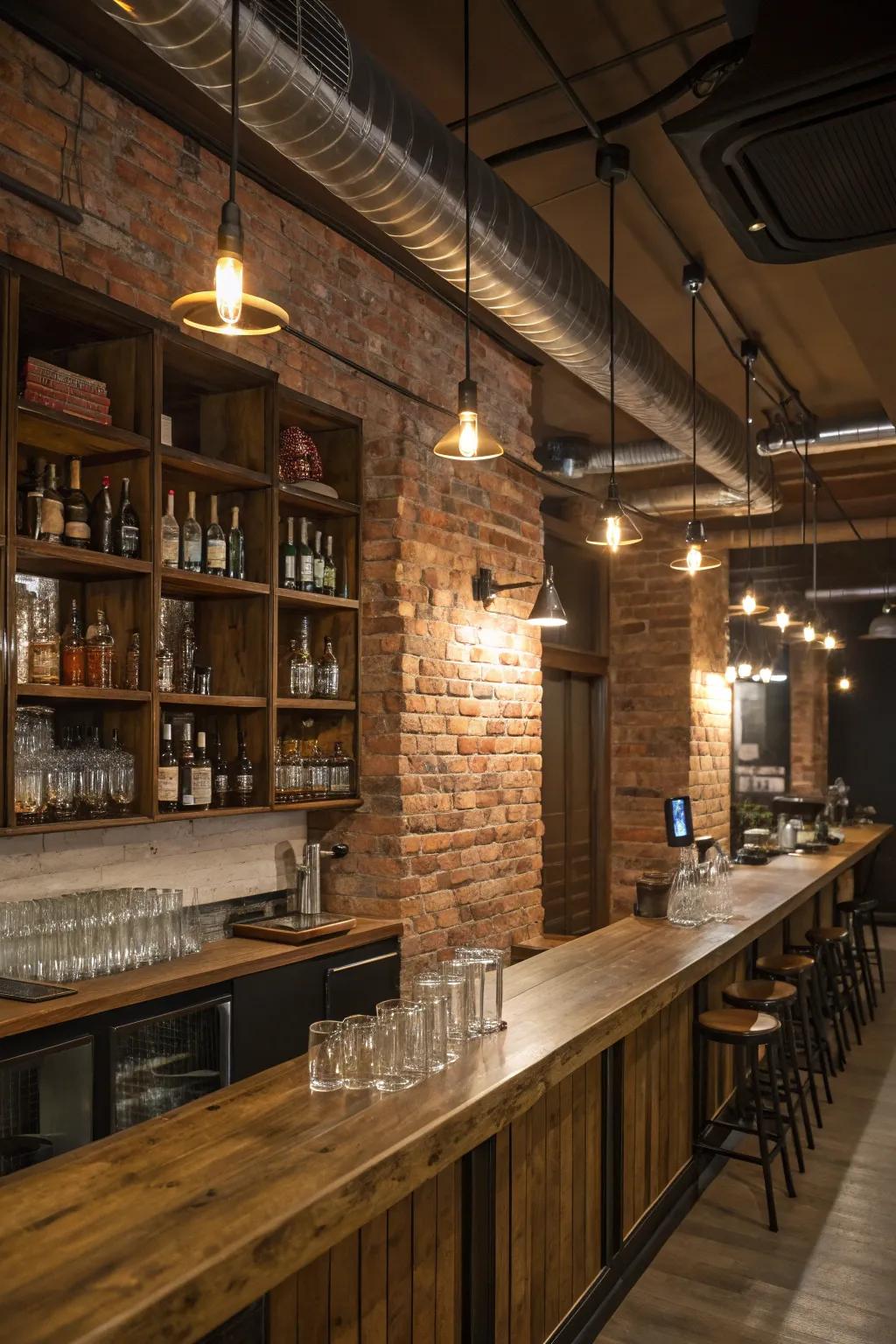 Exposed brick walls offer an industrial-chic appeal that is both warm and stylish.