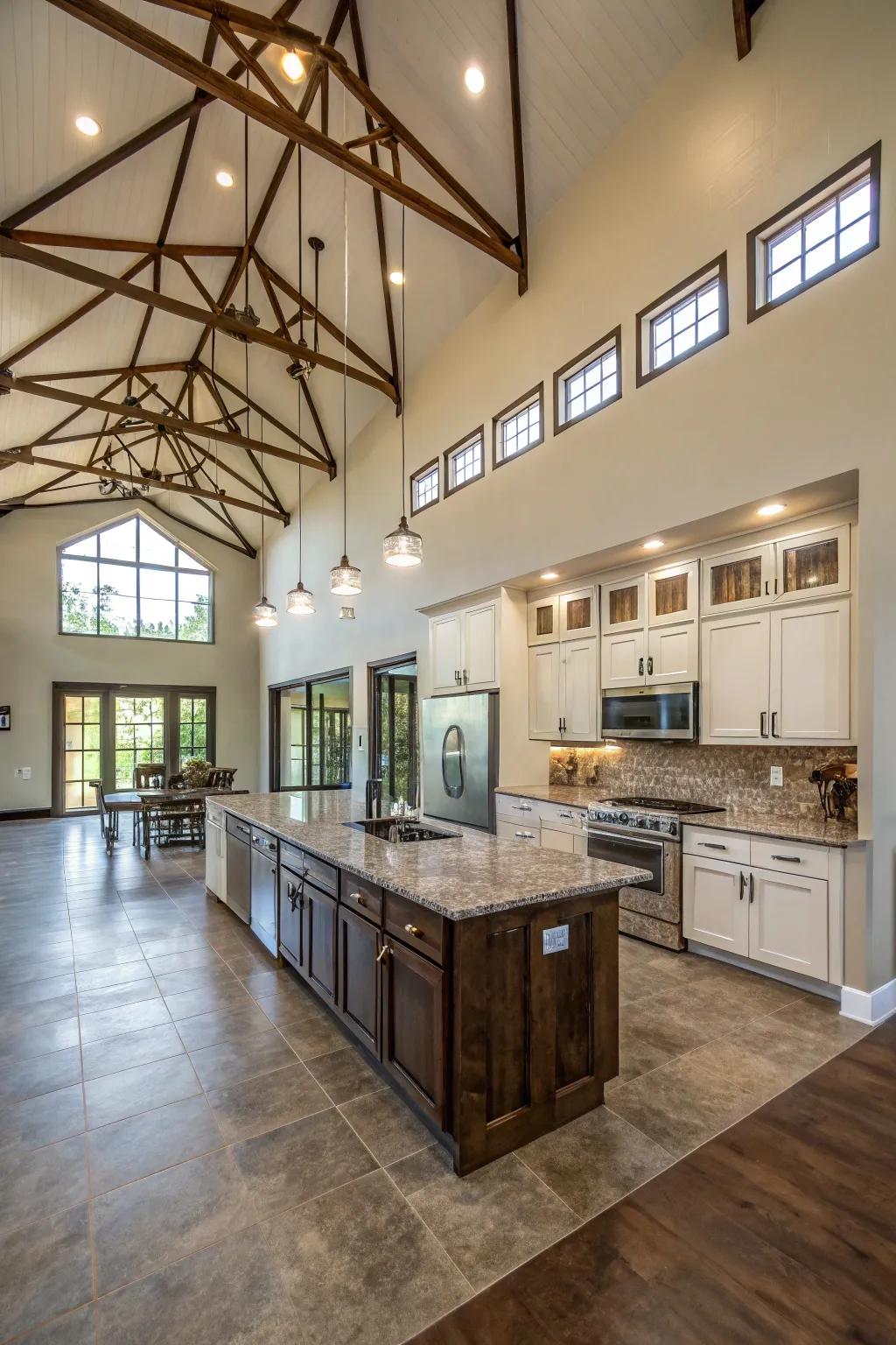 High ceilings enhance the feeling of openness and luxury.