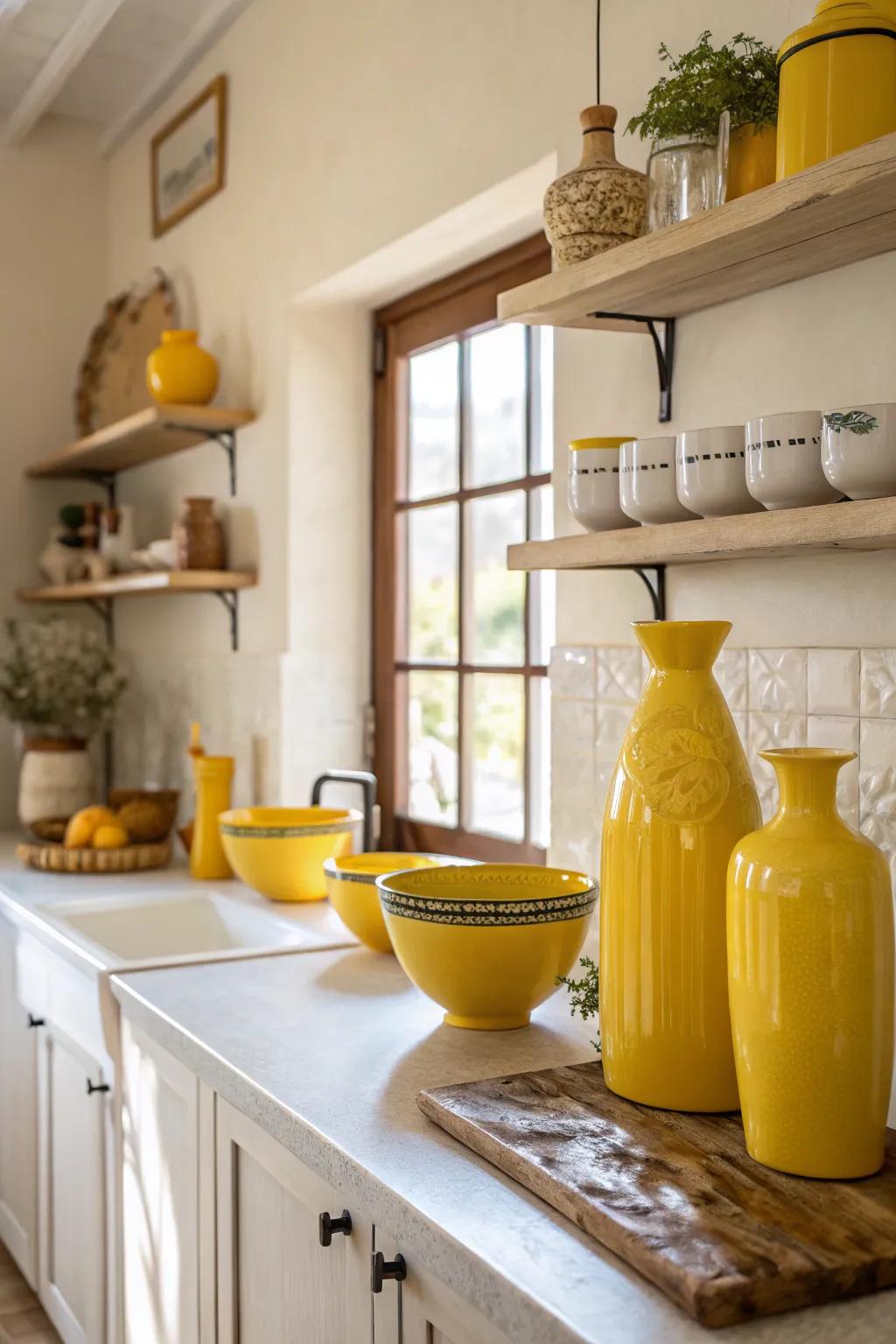 Subtle yellow accessories add warmth to this kitchen.