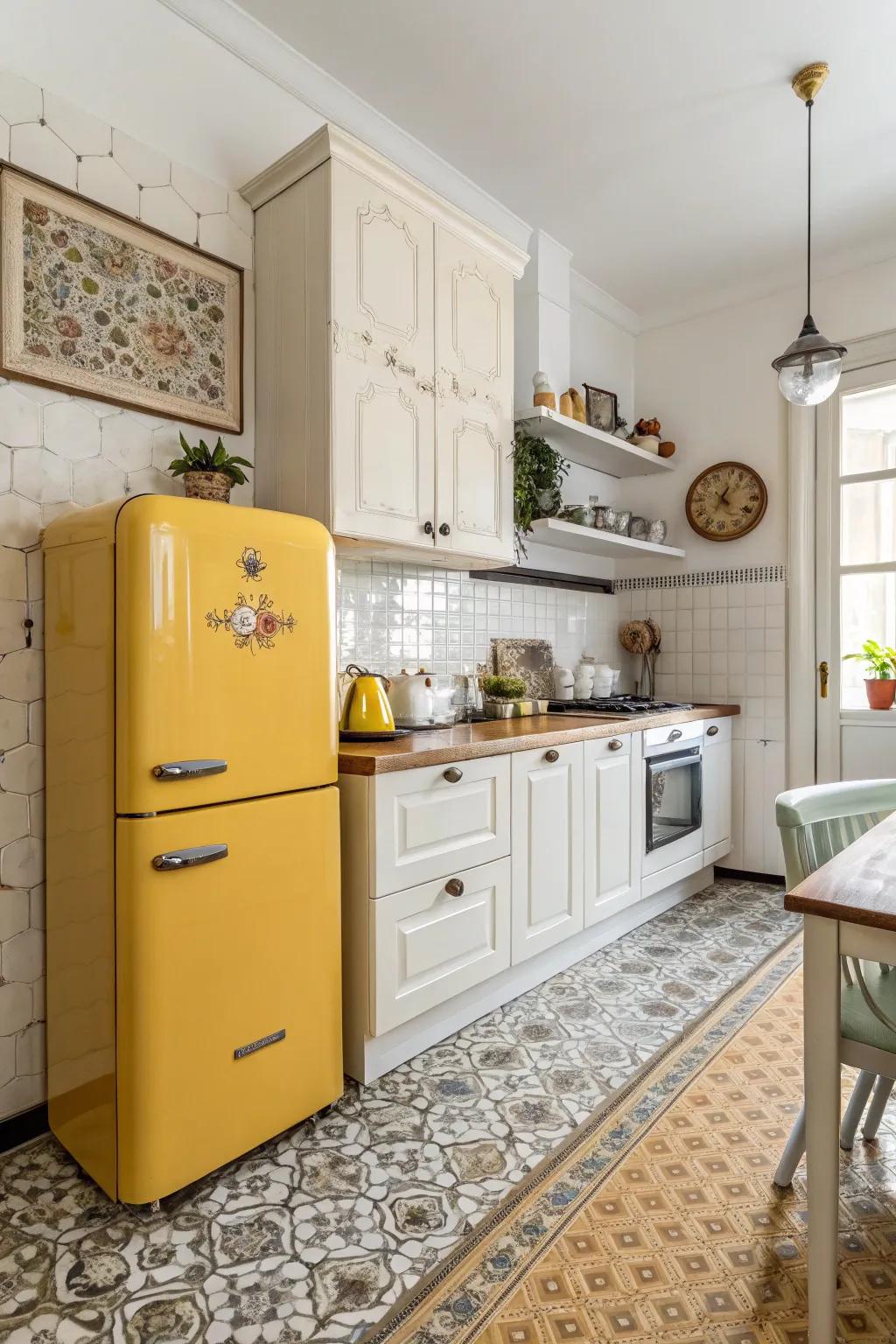 Vintage yellow appliances add character to the kitchen.