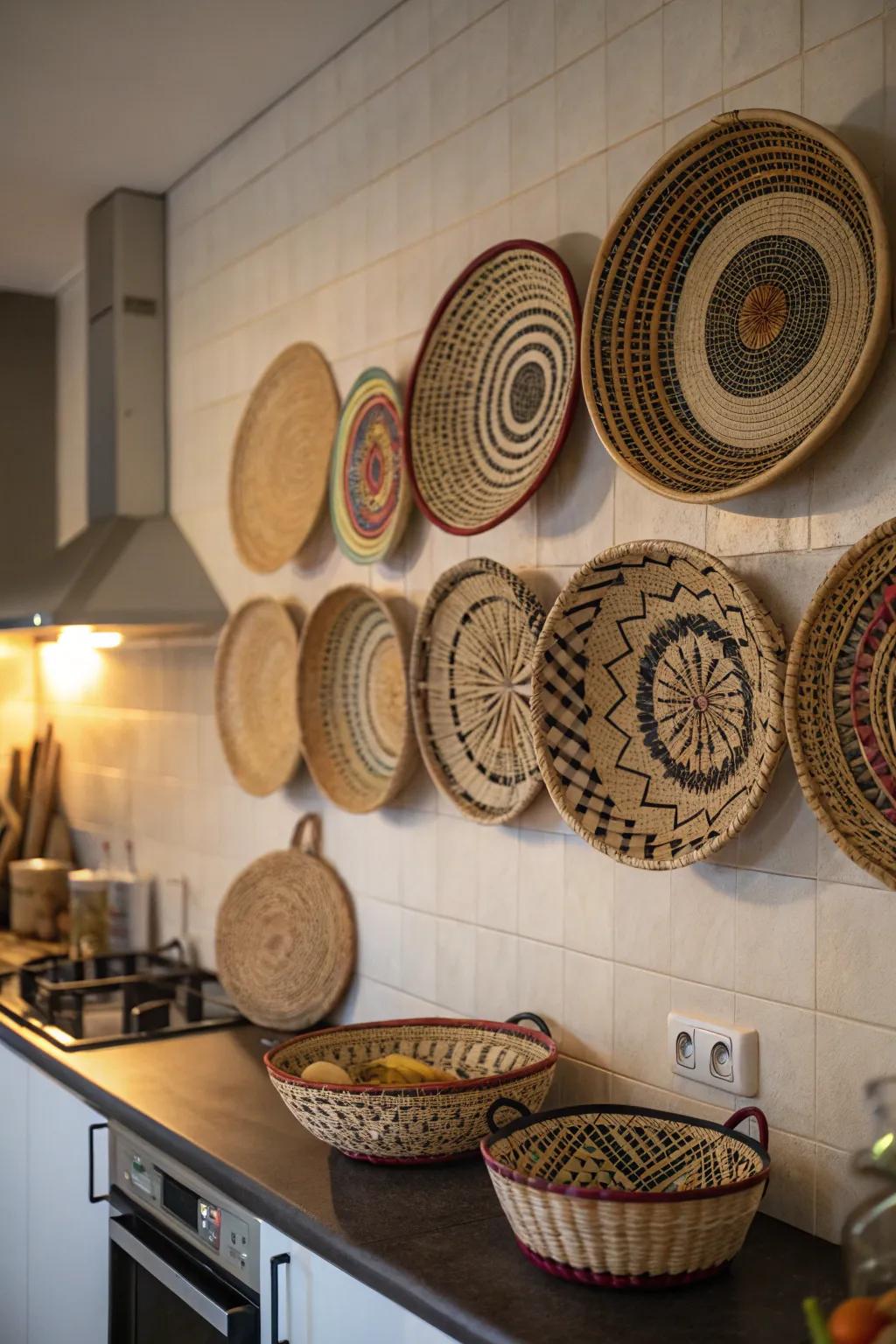 Woven baskets add texture and practical storage to your kitchen.