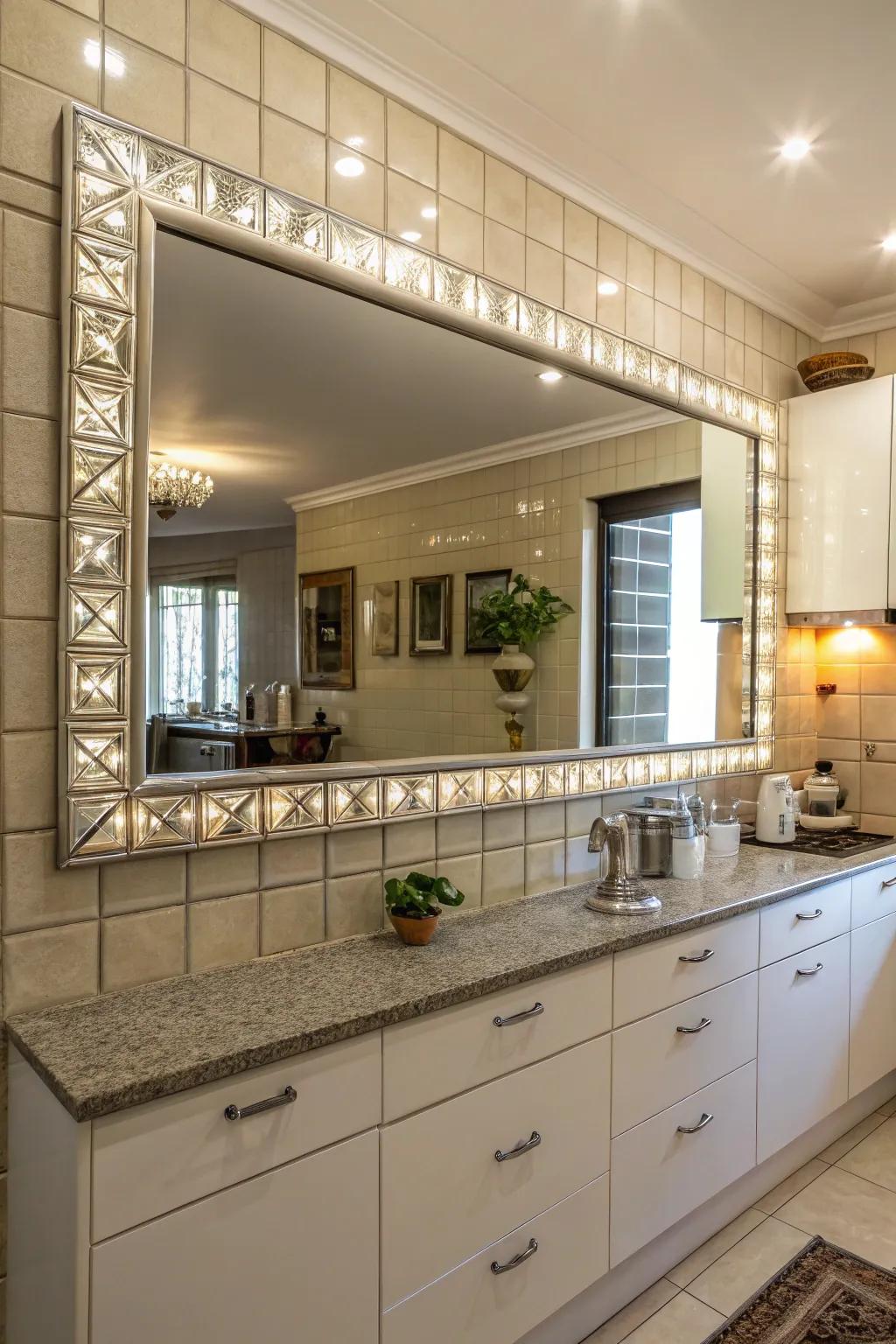 Mirrors add light and depth to a kitchen space.