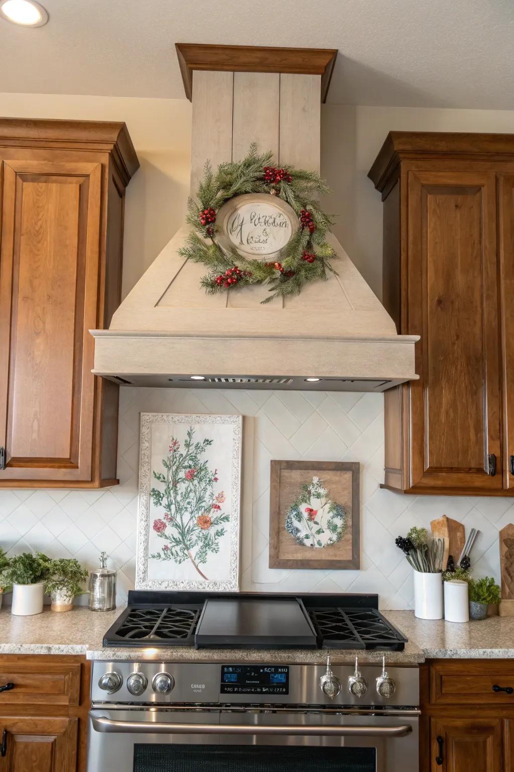 Decorative accents personalize your range hood cover beautifully.
